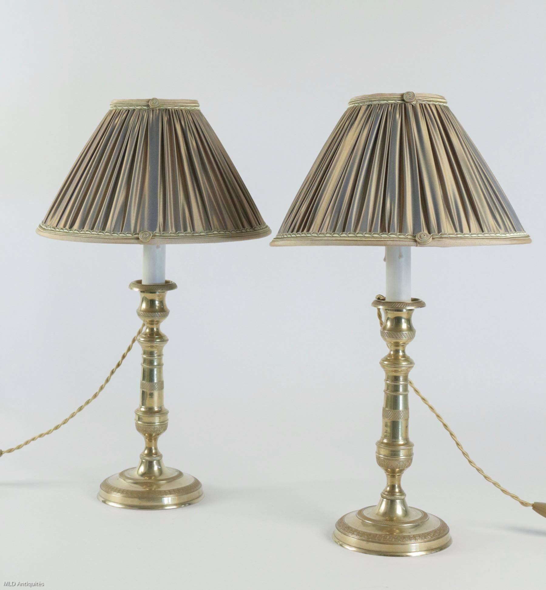 Pair of French, Louis XVI Period Gilt Bronze Candlestick Lamps, circa 1780 3