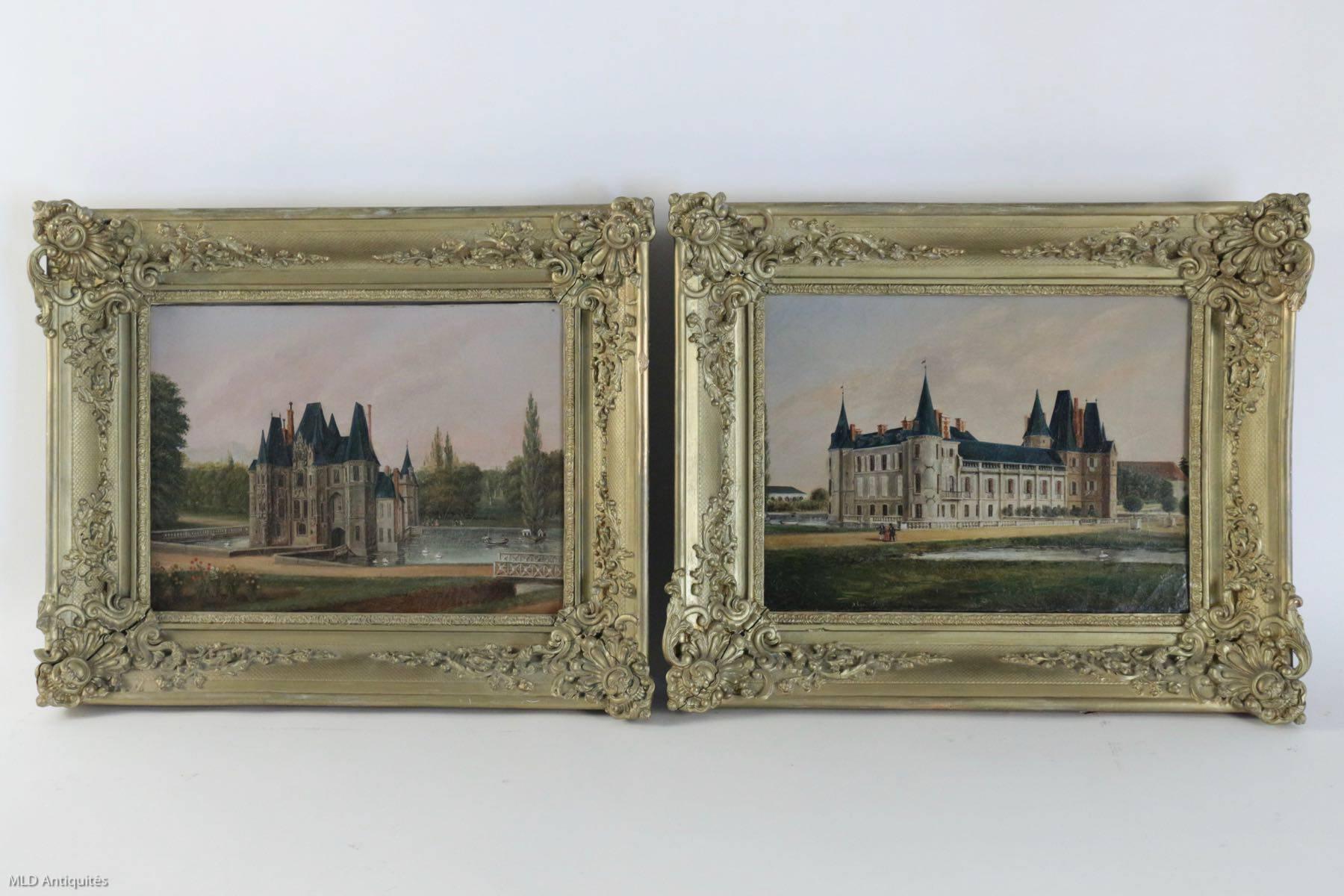 Lovely French Romantic period pair of oil on canvas, depict Castel of 'Ô views'.
Our paintings are signed HD and dated December 1839 and January 1840.

Early 19th century, French Romantic period dated 1839 and 1840.

Original canvas and guilt