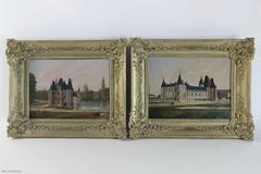 French Pair of Oil on Canvas 'Castel of Ô' Romantic Period, circa 1839-1840