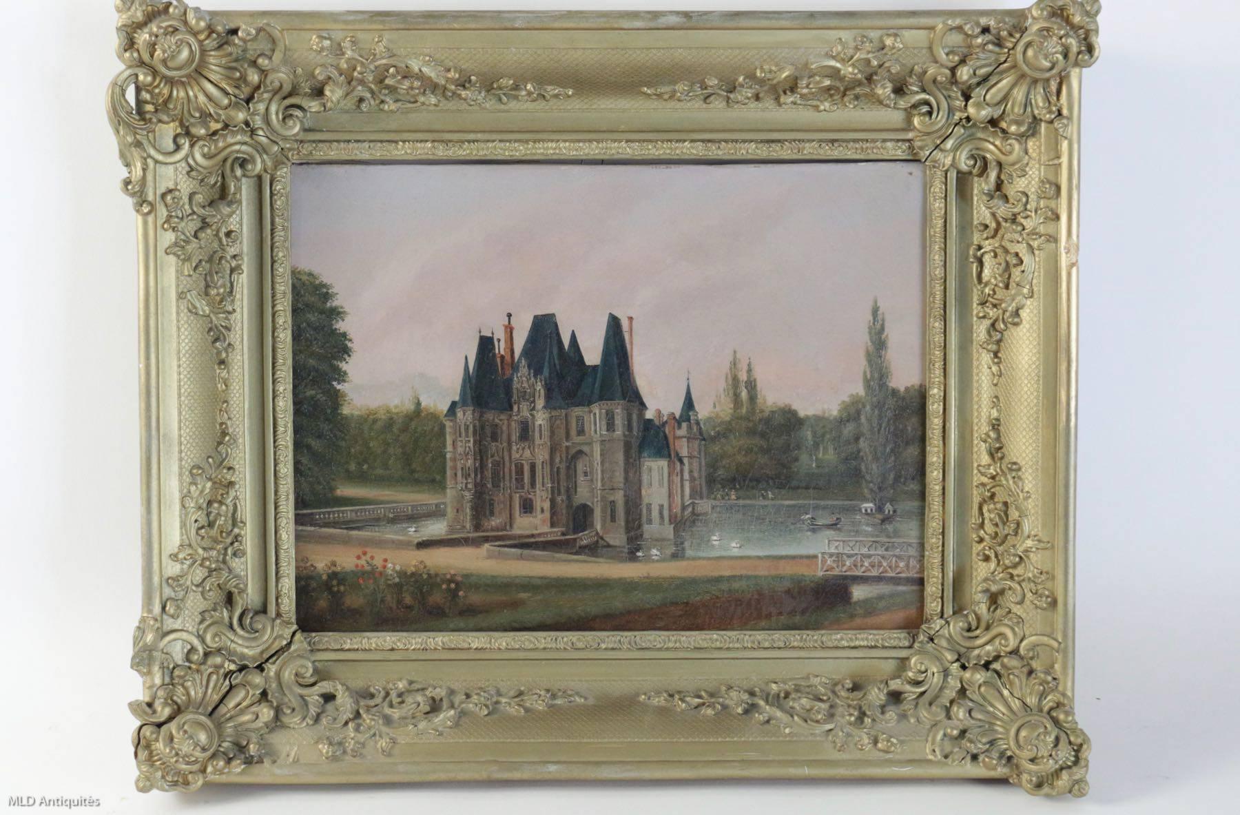 French Pair of Oil on Canvas 'Castel of Ô' Romantic Period, circa 1839-1840 In Excellent Condition In Saint Ouen, FR