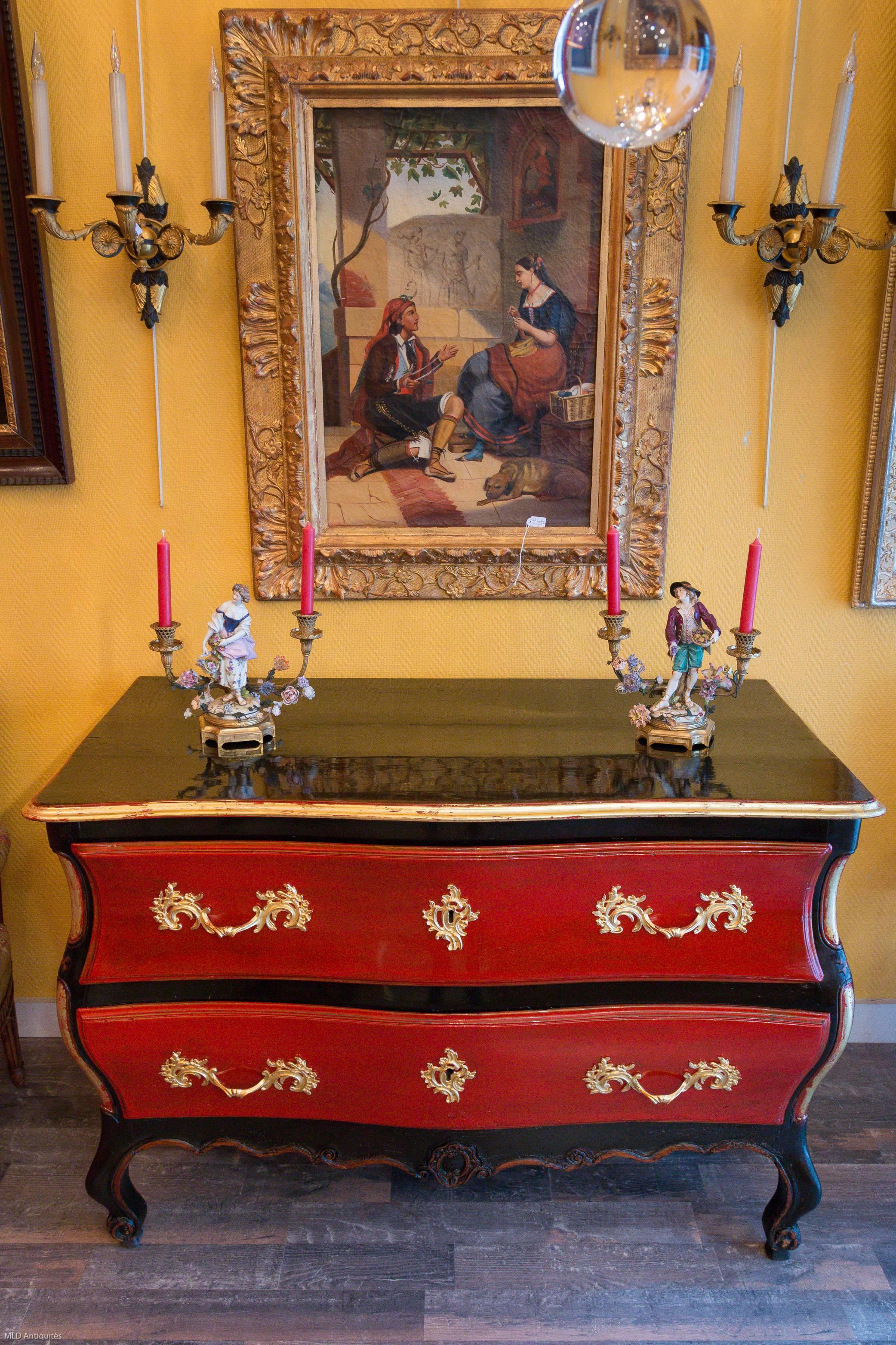 Mid-18th Century French Louis XV Period Black & Red Lacquered Commode circa 1750 1