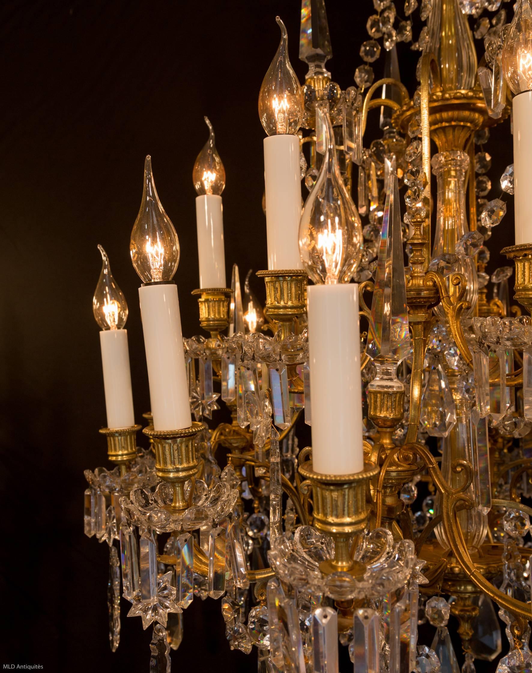 Hand-Carved Late 19th Century Ormolu and Crystal Chandelier Sign by Cristalleries Baccarat