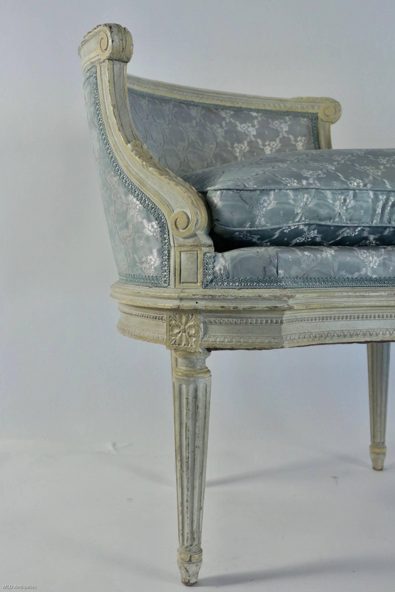 Hand-Painted French Louis XVI Style Kissing Armchair, circa 1920