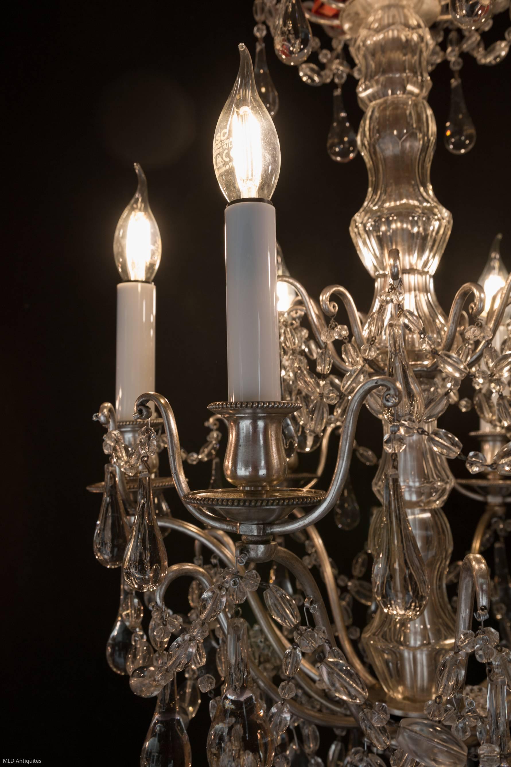 French Small Louis XVI Style Old Silver Plate and Crystal Chandelier, circa 1900 1