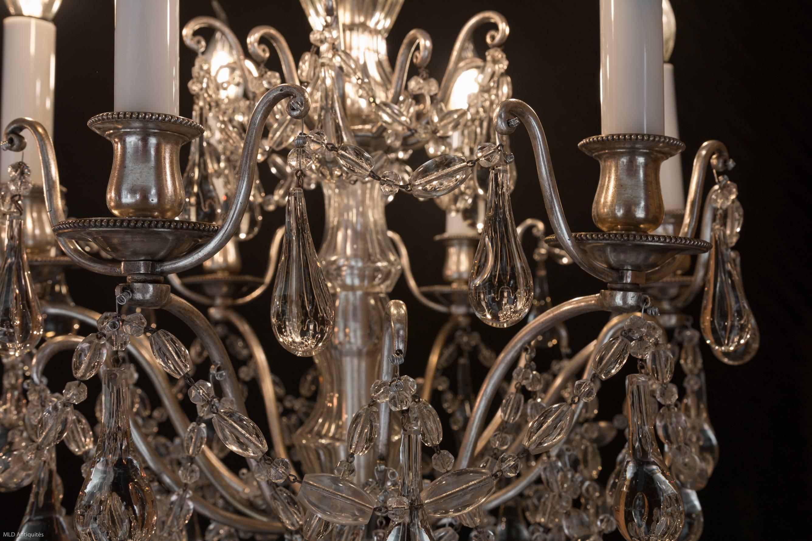 French Small Louis XVI Style Old Silver Plate and Crystal Chandelier, circa 1900 2