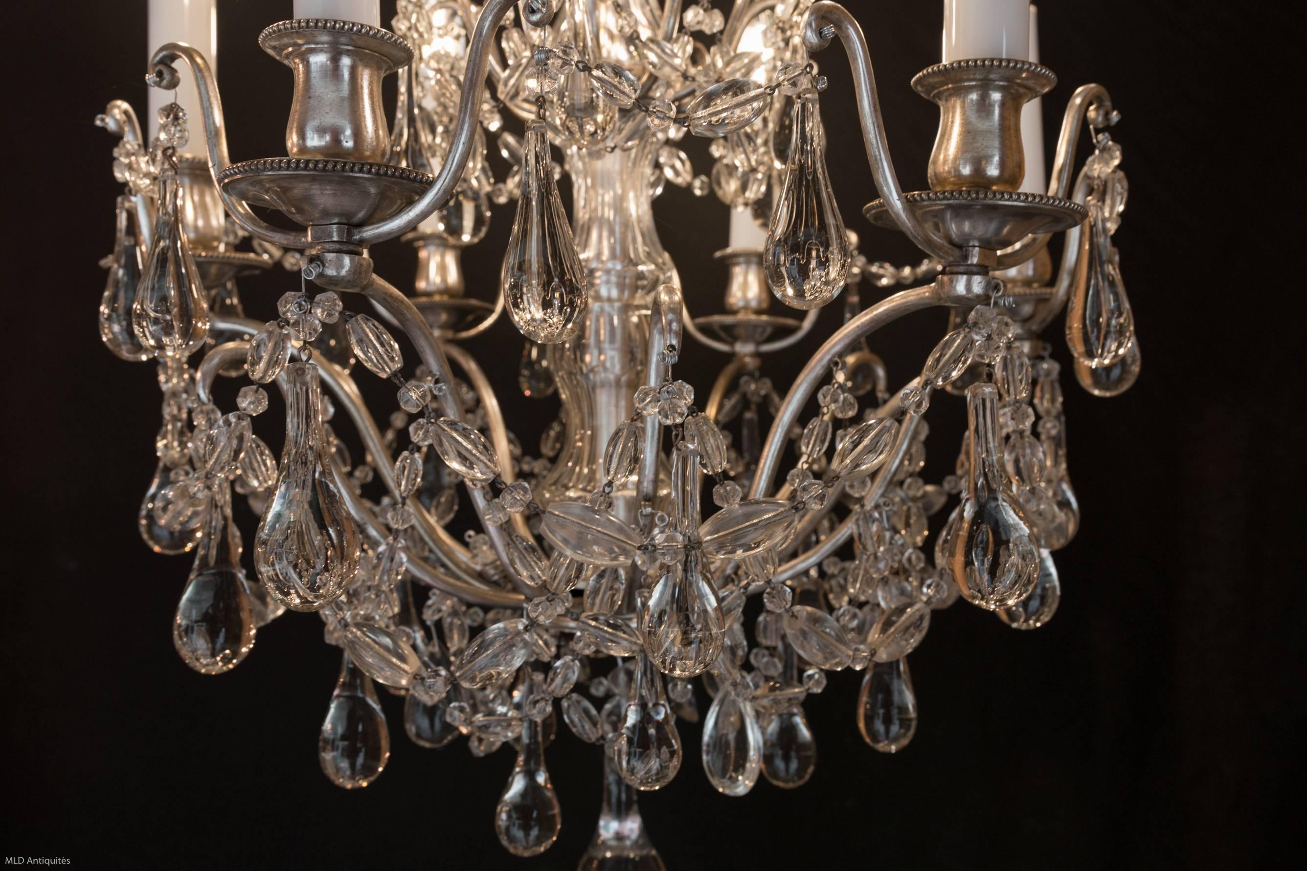 French Small Louis XVI Style Old Silver Plate and Crystal Chandelier, circa 1900 3