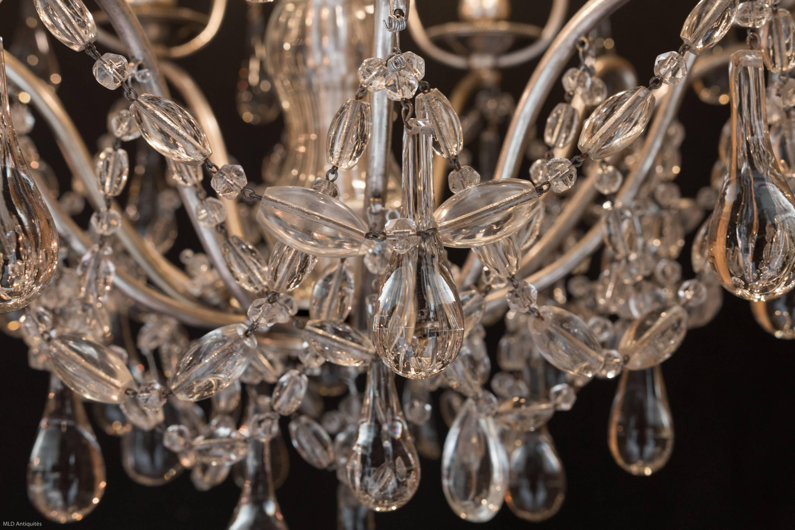 French Small Louis XVI Style Old Silver Plate and Crystal Chandelier, circa 1900 4