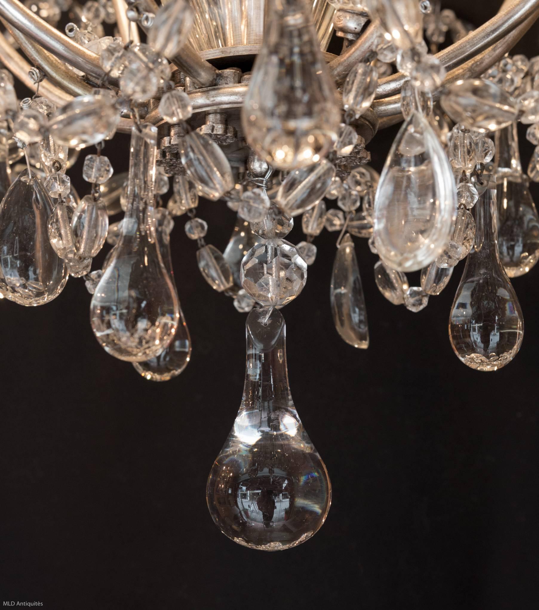 French Small Louis XVI Style Old Silver Plate and Crystal Chandelier, circa 1900 5