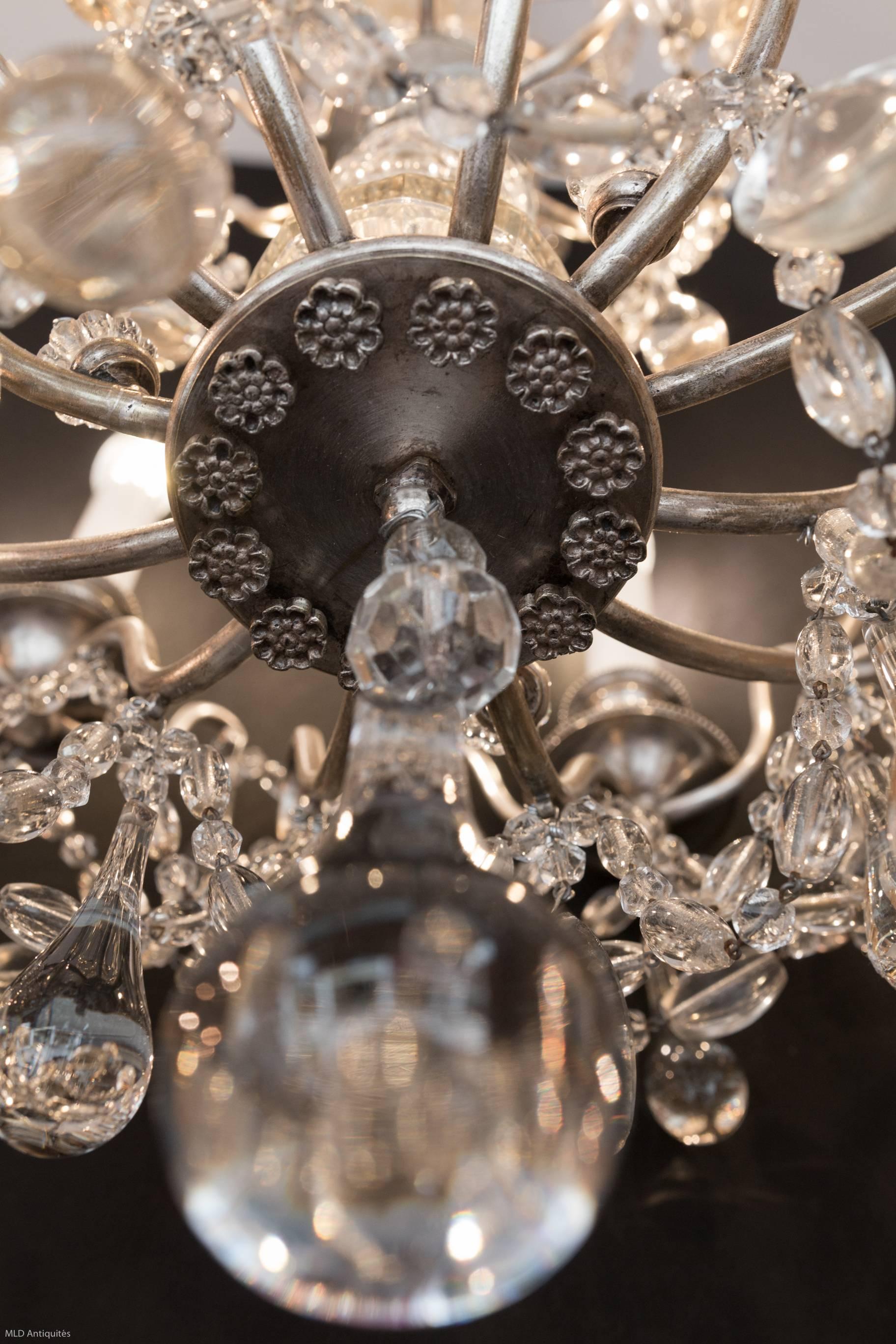French Small Louis XVI Style Old Silver Plate and Crystal Chandelier, circa 1900 6