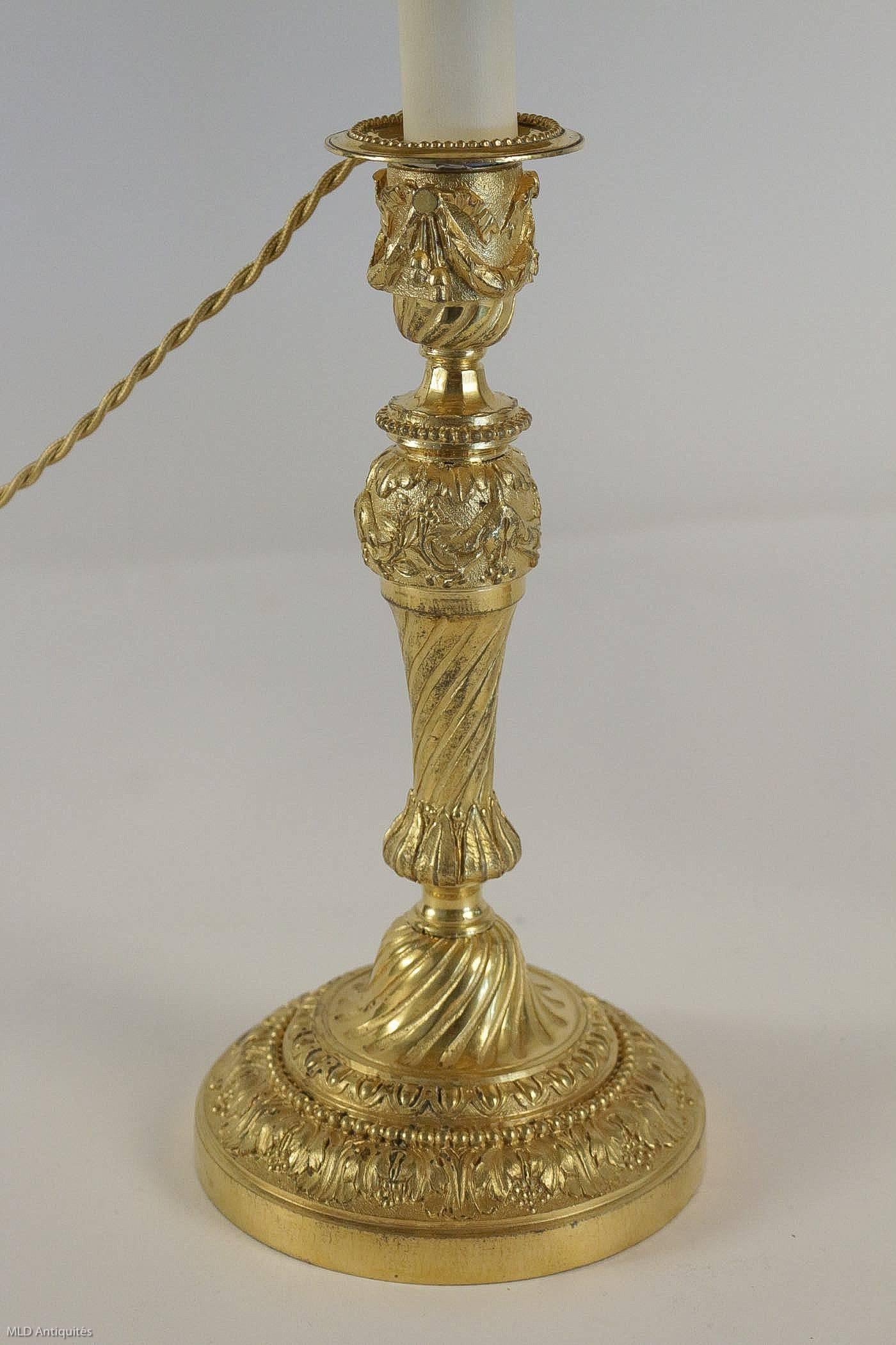 Pair of French Louis XVI Period Mercure Gilt-Bronze Candlestick Lamps circa 1780 4