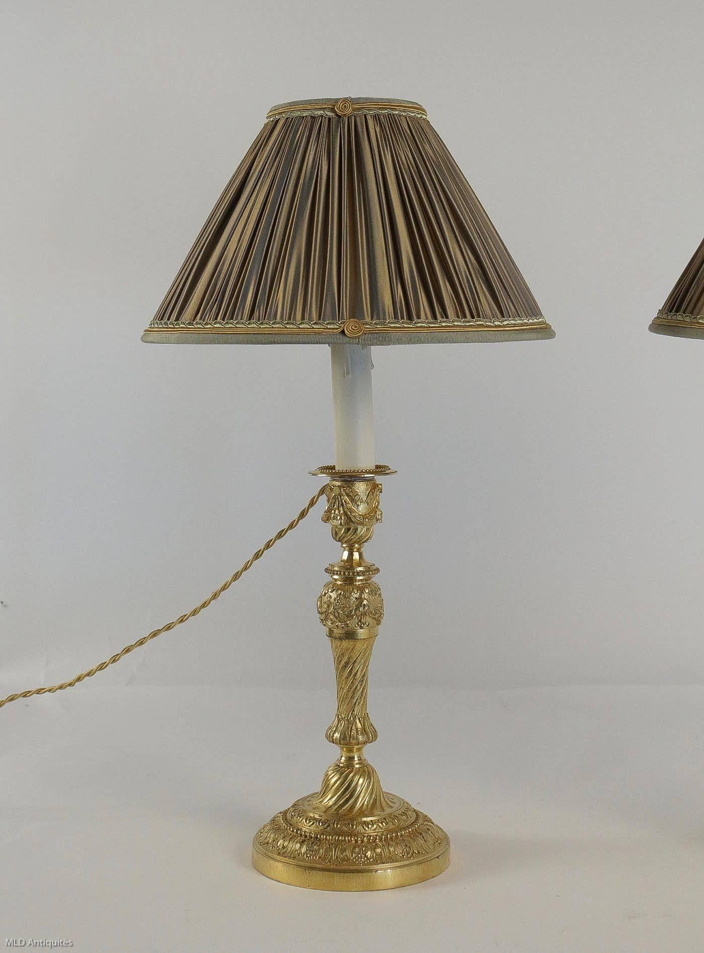 Pair of French Louis XVI Period Mercure Gilt-Bronze Candlestick Lamps circa 1780 5