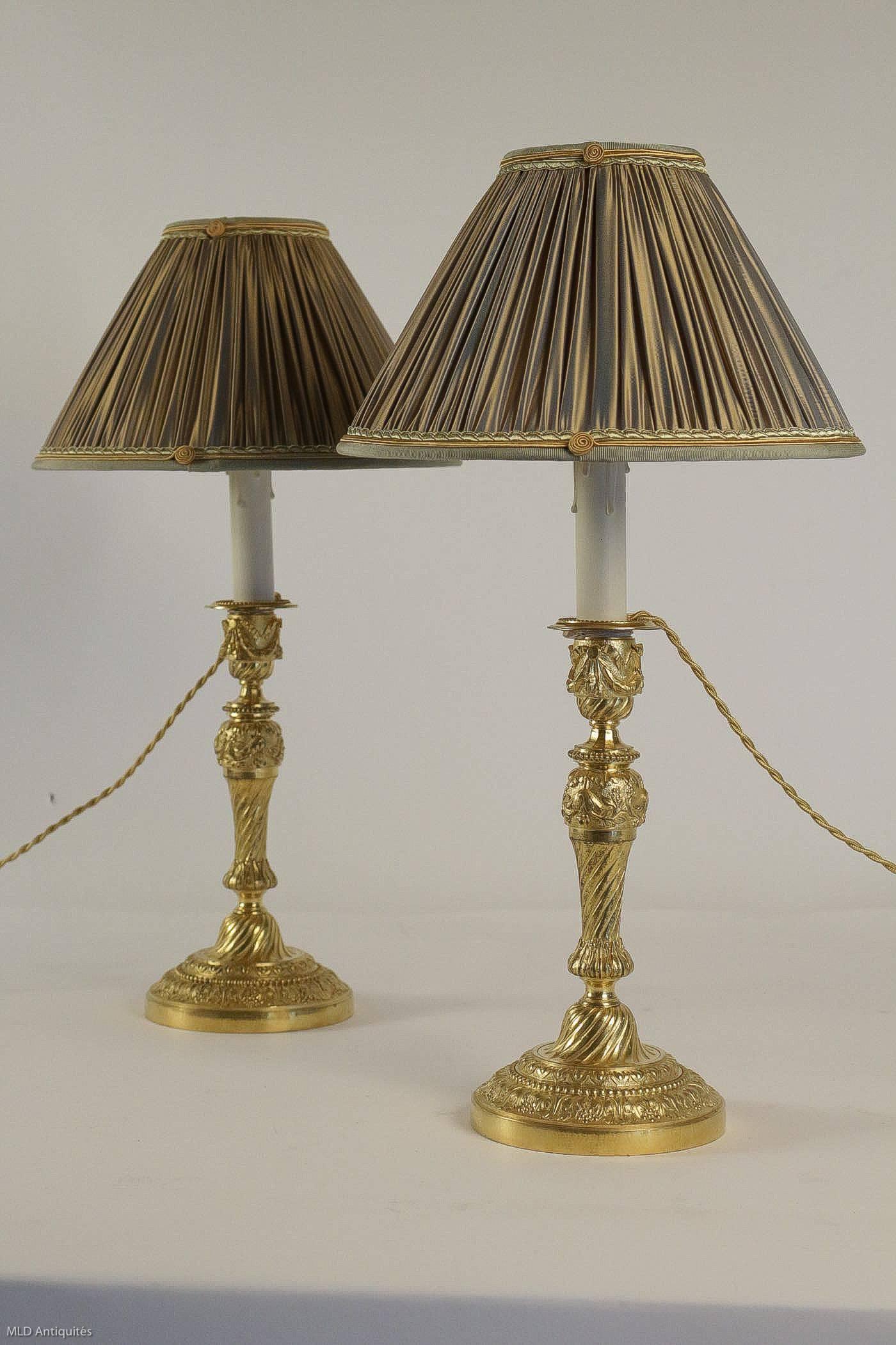 Pair of French Louis XVI Period Mercure Gilt-Bronze Candlestick Lamps circa 1780 6