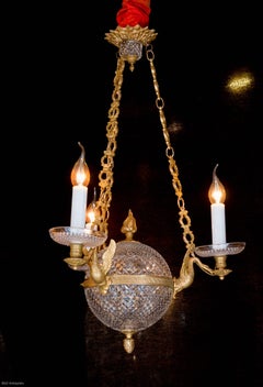 Late 19th Century, Ormolu and Crystal Pair of Empire Style Small Chandeliers