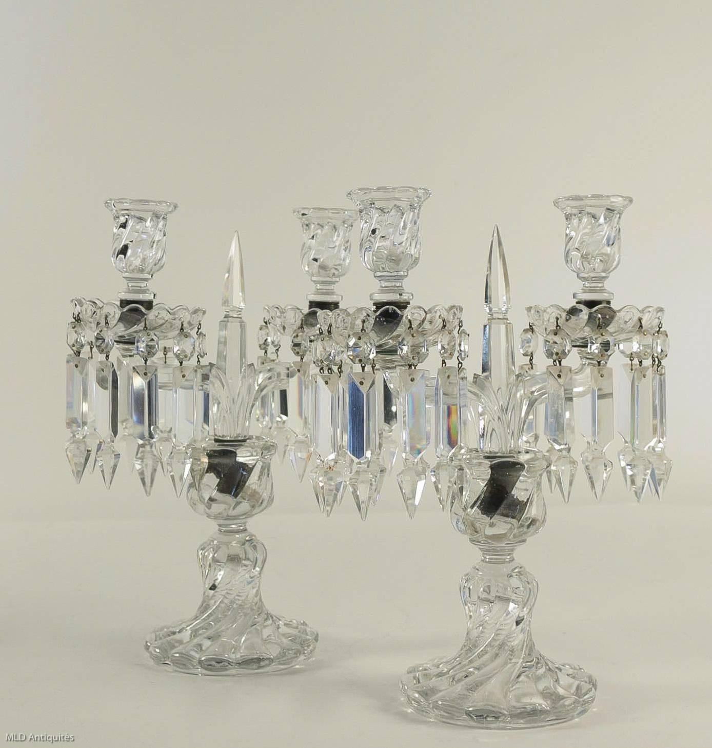 Crystal Pair of Candelabra by Cristalleries de Baccarat, Bamboo Model, circa 1900