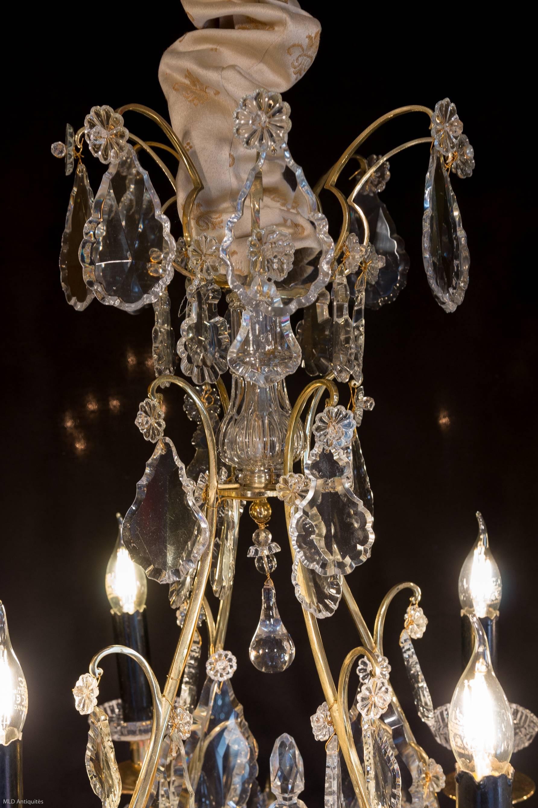Louis XV Sign by Baccarat Late 19th Century Bronze & Crystal Small Chandelier, circa 1890