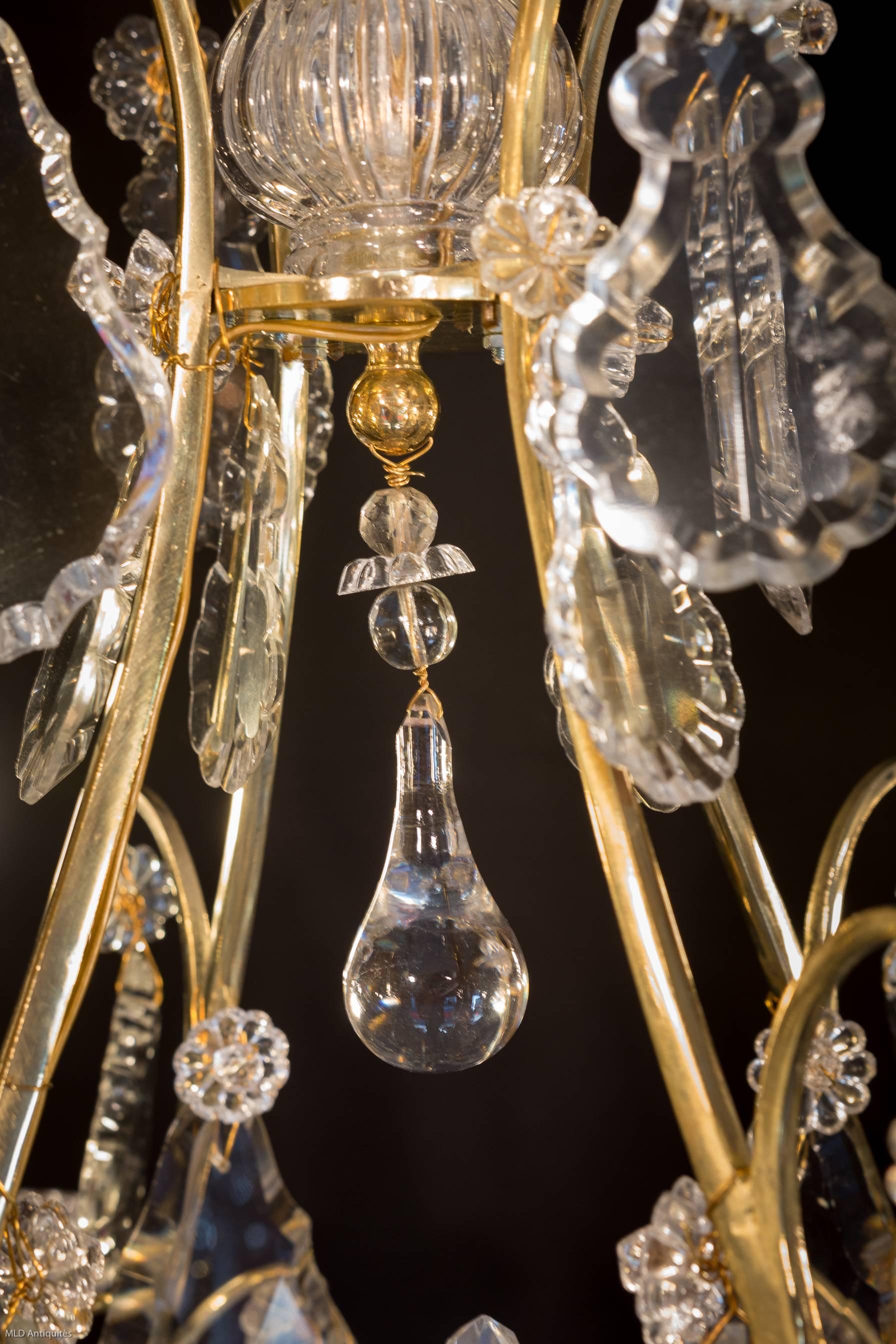 French Sign by Baccarat Late 19th Century Bronze & Crystal Small Chandelier, circa 1890