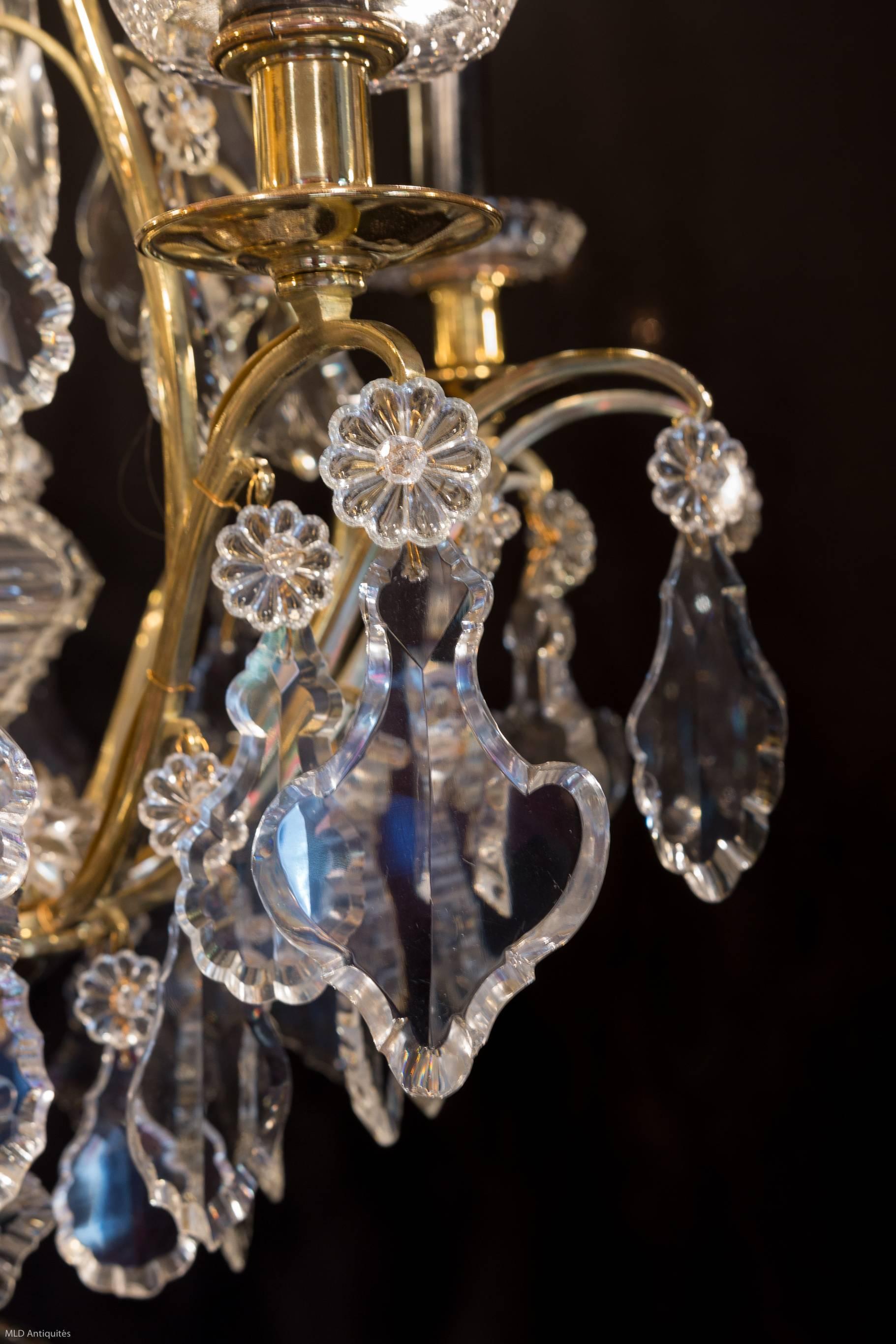 Sign by Baccarat Late 19th Century Bronze & Crystal Small Chandelier, circa 1890 In Excellent Condition In Saint Ouen, FR