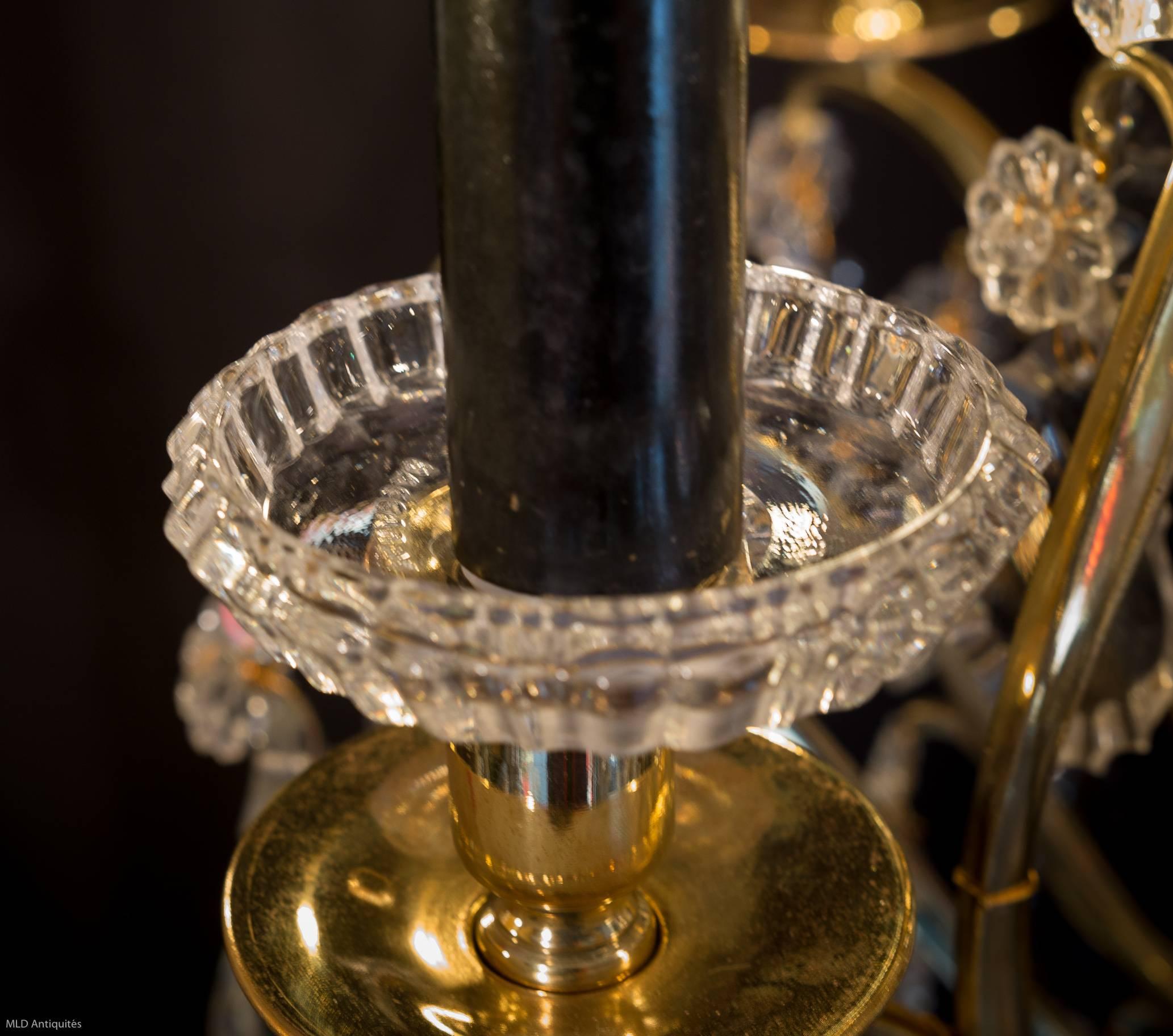 Sign by Baccarat Late 19th Century Bronze & Crystal Small Chandelier, circa 1890 1