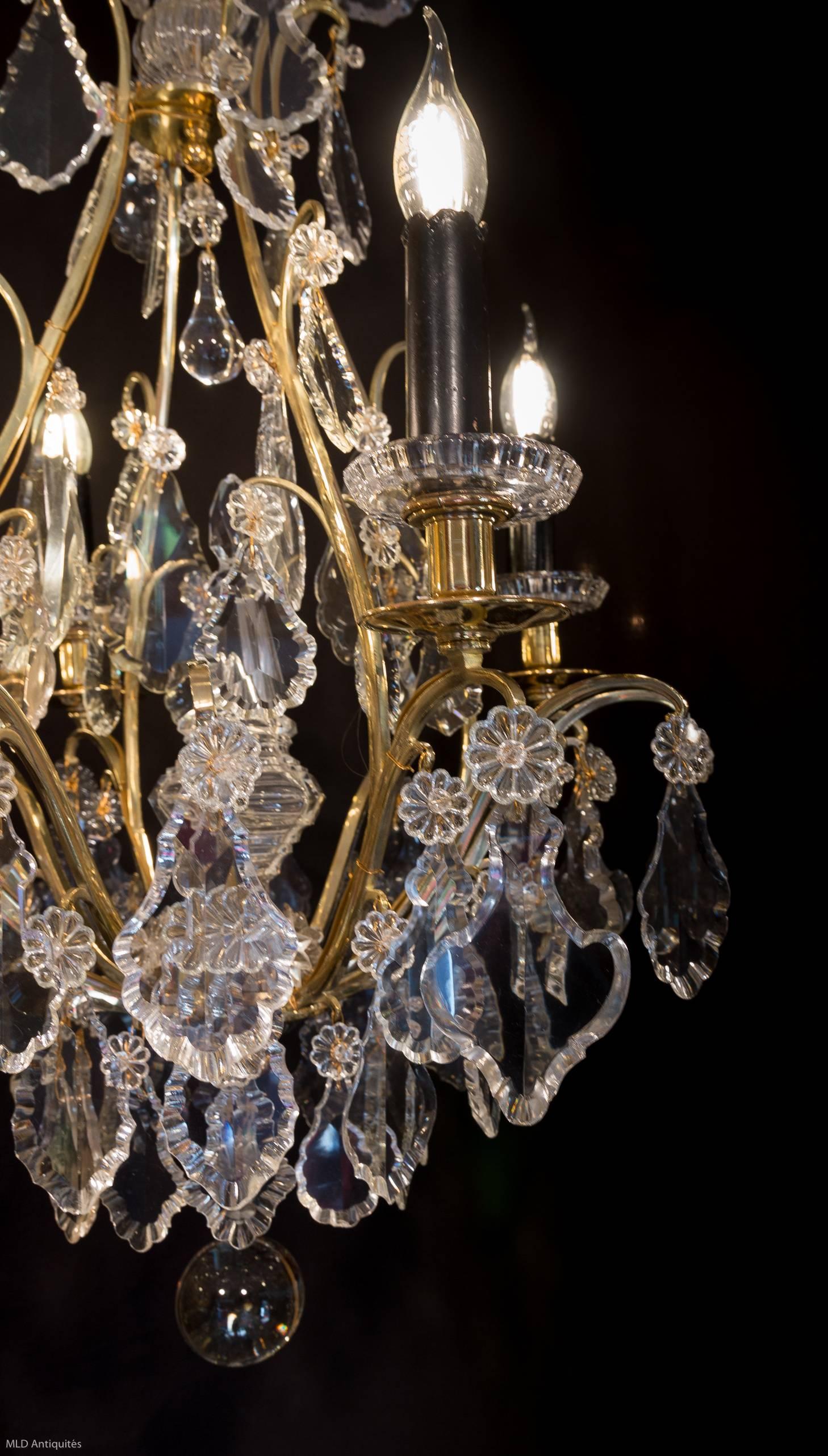 Sign by Baccarat Late 19th Century Bronze & Crystal Small Chandelier, circa 1890 2