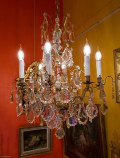 French Louis XV Style, Bronze and Crystal Small Chandelier, circa 1900