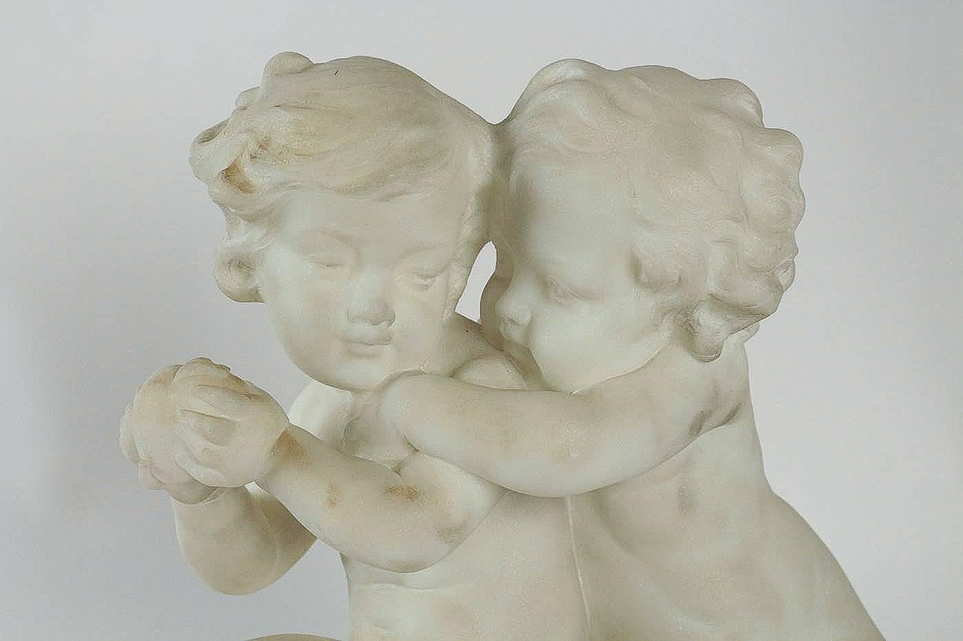 Renaissance Guglielmo Pugi, Carrara Marble Sculpture, Two Cupids Contesting for a Heart