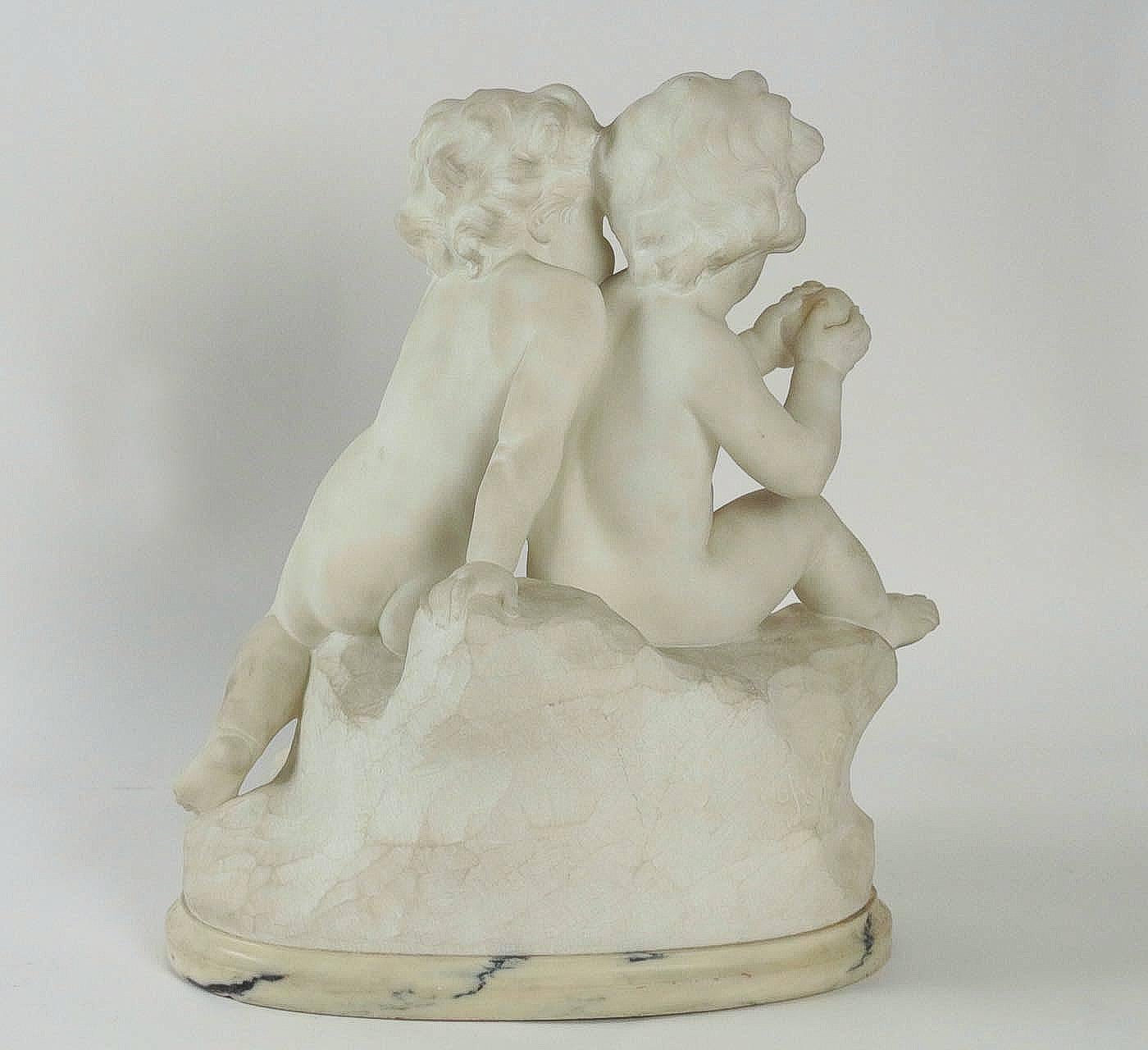Guglielmo Pugi, Carrara Marble Sculpture, Two Cupids Contesting for a Heart 2