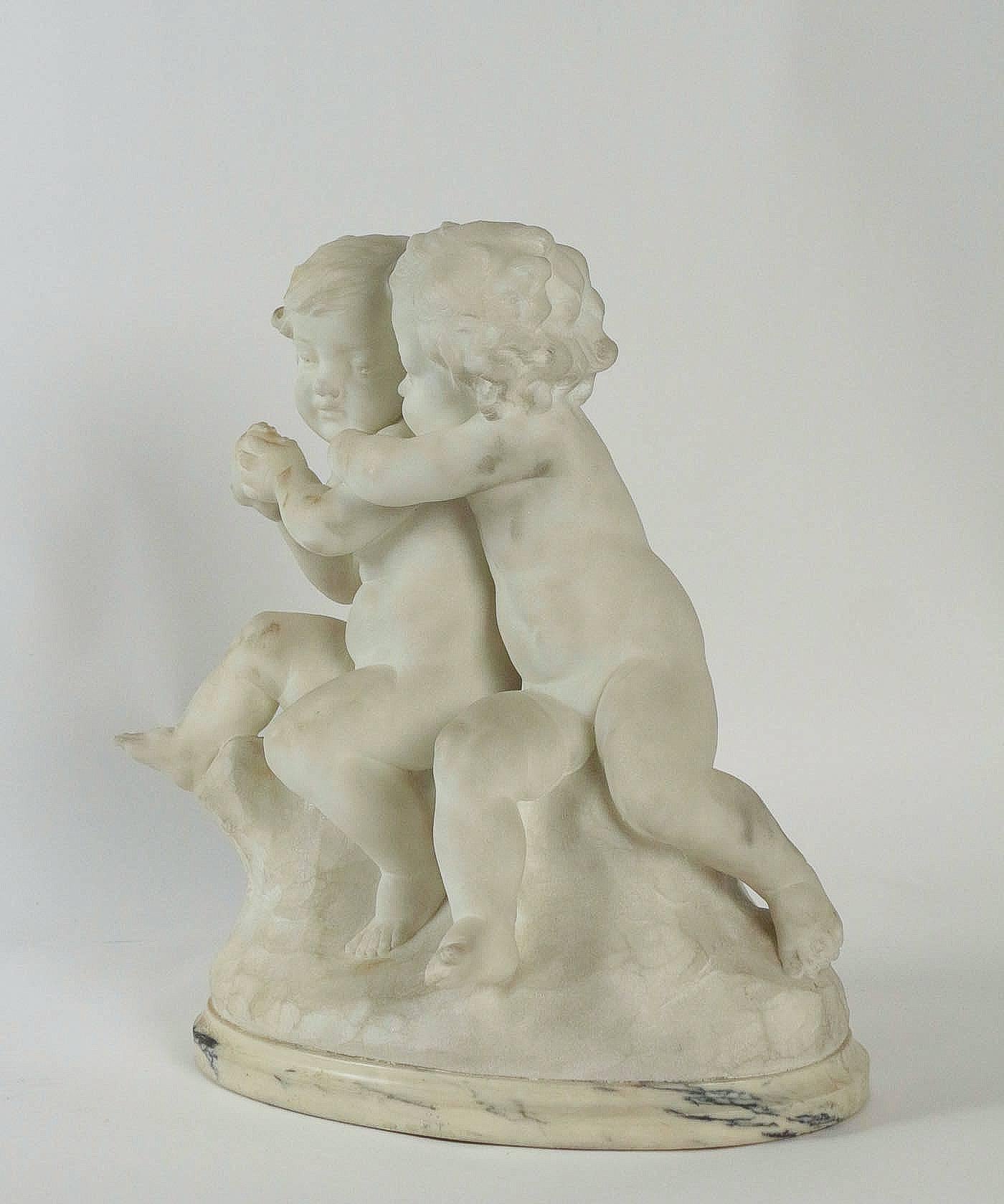 Guglielmo Pugi, Carrara Marble Sculpture, Two Cupids Contesting for a Heart 3
