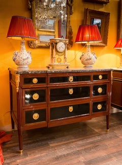 French Louis XVI Period Mahogany and Ebonized Mahogany Marble-Top Commode