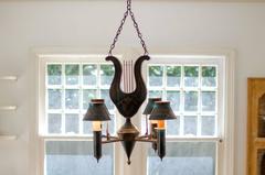 20th Century Four-Light Lyre-Form Tole Chandelier
