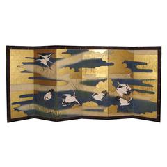 Japanese Kano School Six-Panel Folding Screen 'Byobu, ' Meiji Period