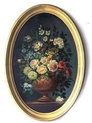 Late 19th-Early 20th Century V. Dovich Flowers in Copper Urn Oil on Panel