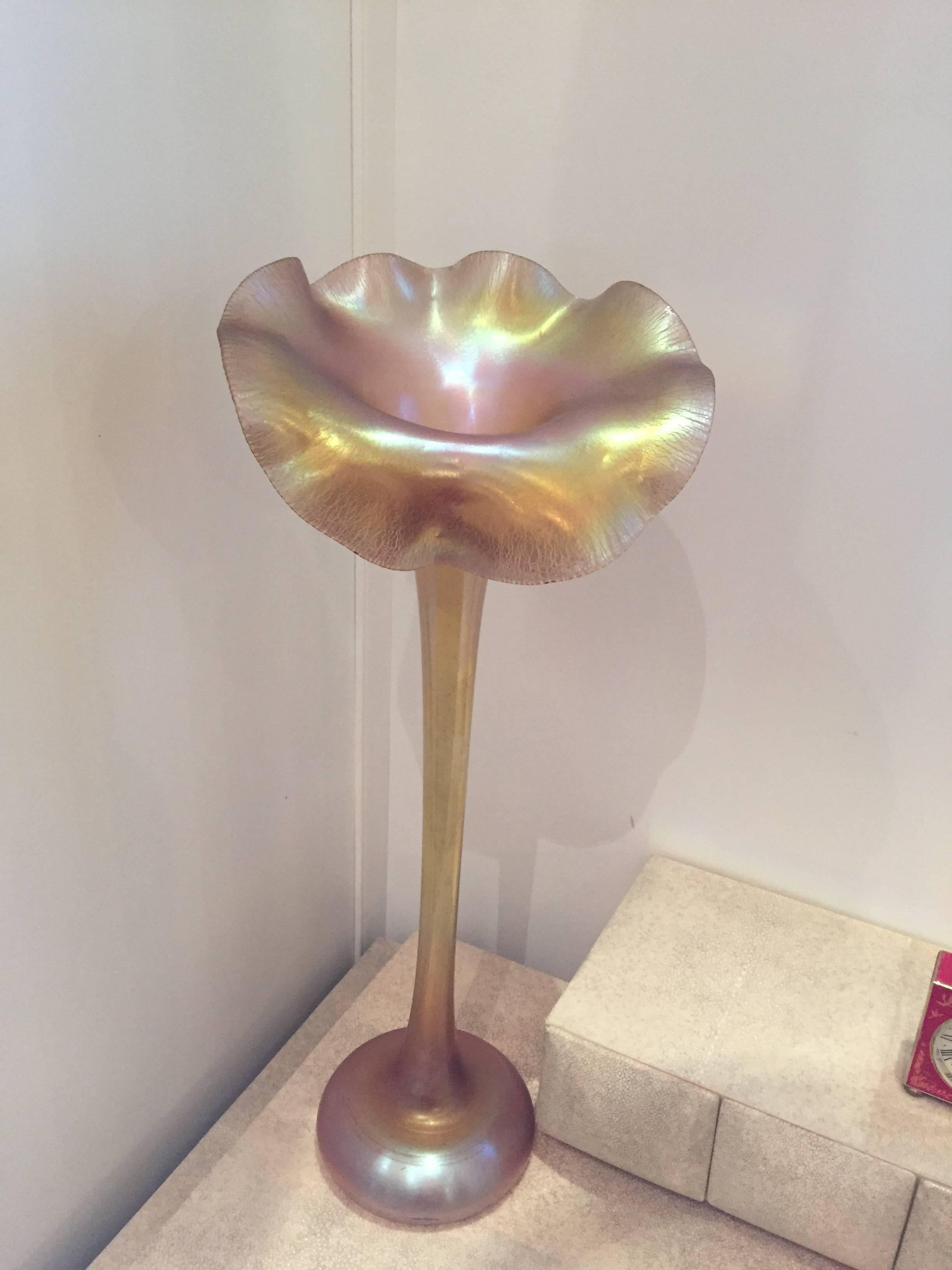 Blown Glass Tiffany Studios Gold Favrile Tall Jack in the Pulpit, Signed, 20th Century For Sale