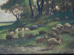 Charles Emile Jacque, Shepherdess Resting with Her Flock, Oil on Canvas, Signed