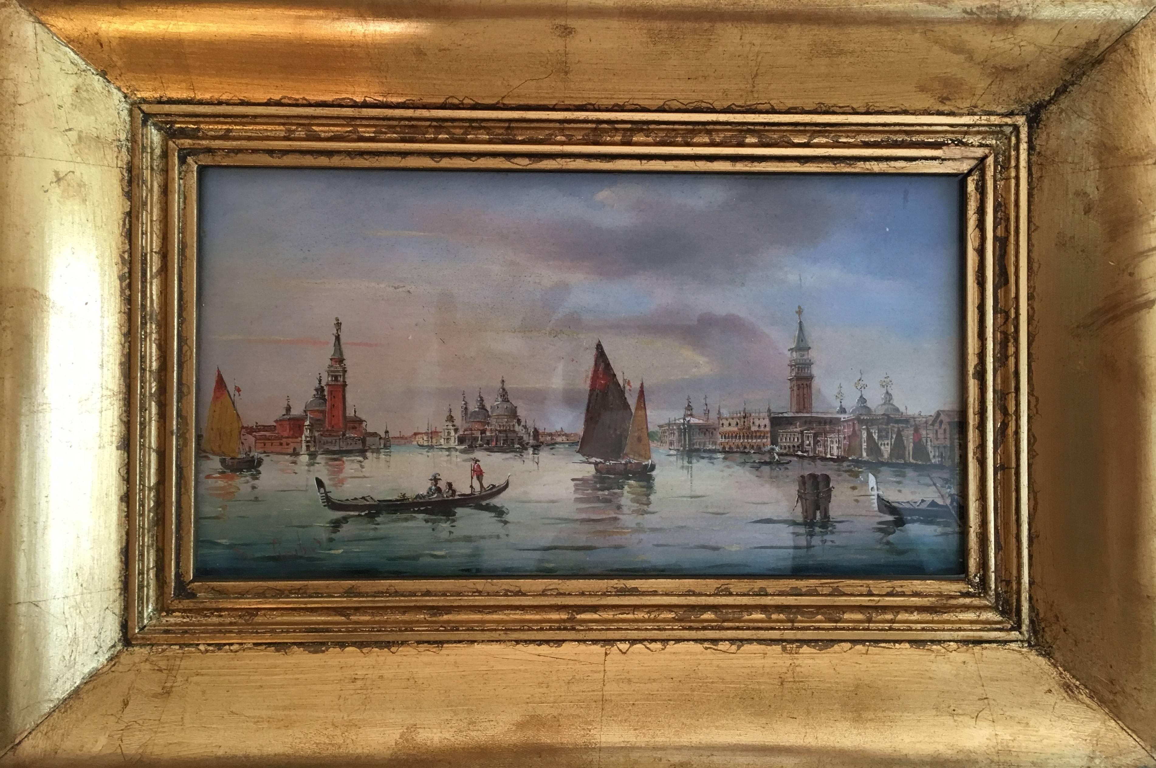 Grand Tour MarCo Grubacs, Two Views of Venice, Oil on Wood Panel For Sale