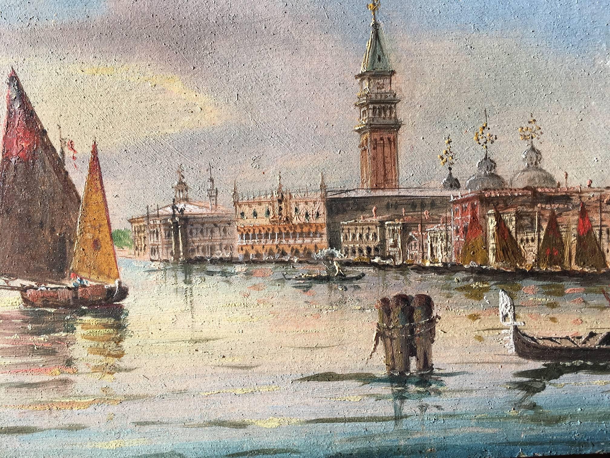 19th Century MarCo Grubacs, Two Views of Venice, Oil on Wood Panel For Sale