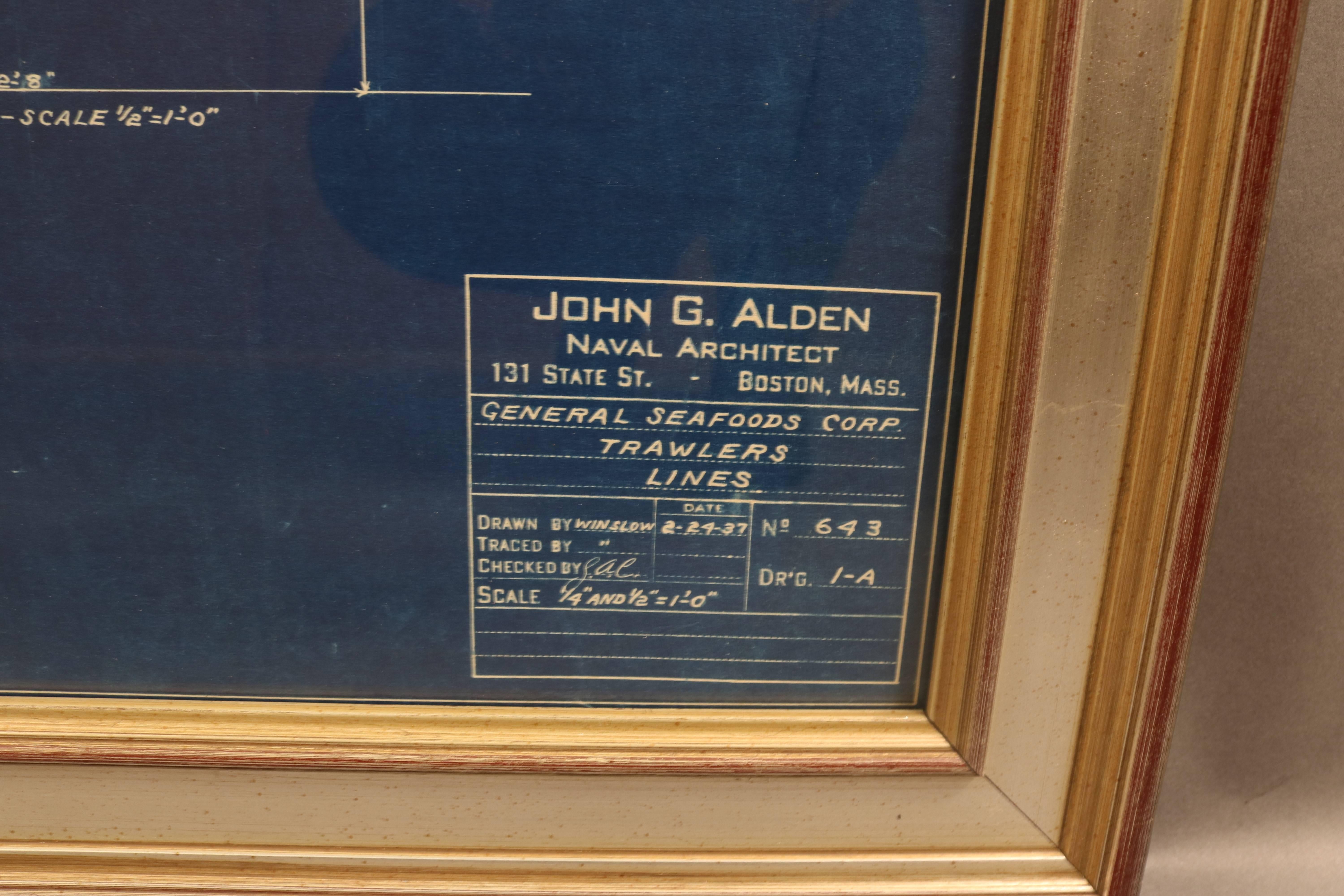 Early 20th Century Blueprint by John Alden In Good Condition For Sale In Norwell, MA