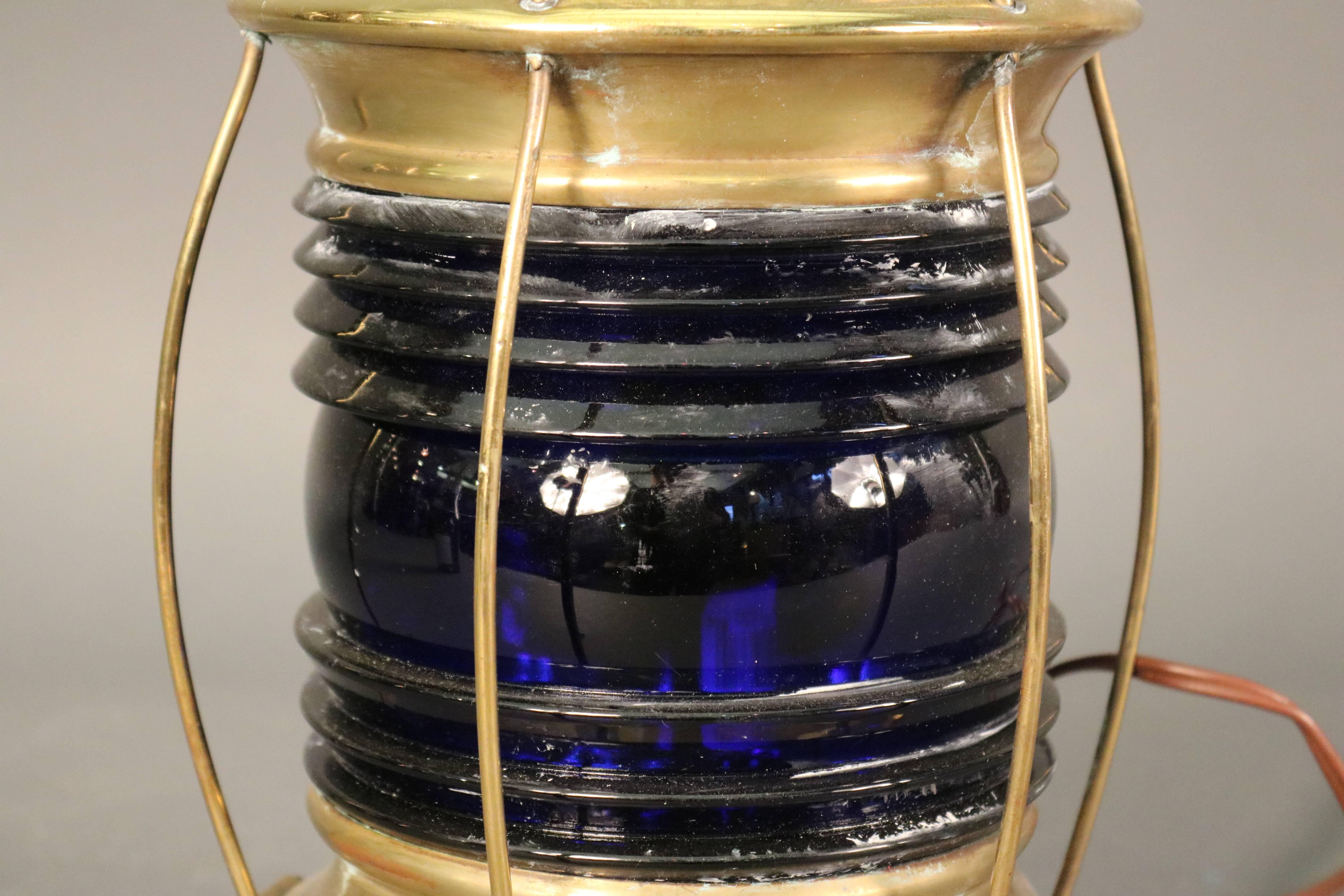 Cobalt Blue Maritime Lantern In Good Condition In Norwell, MA