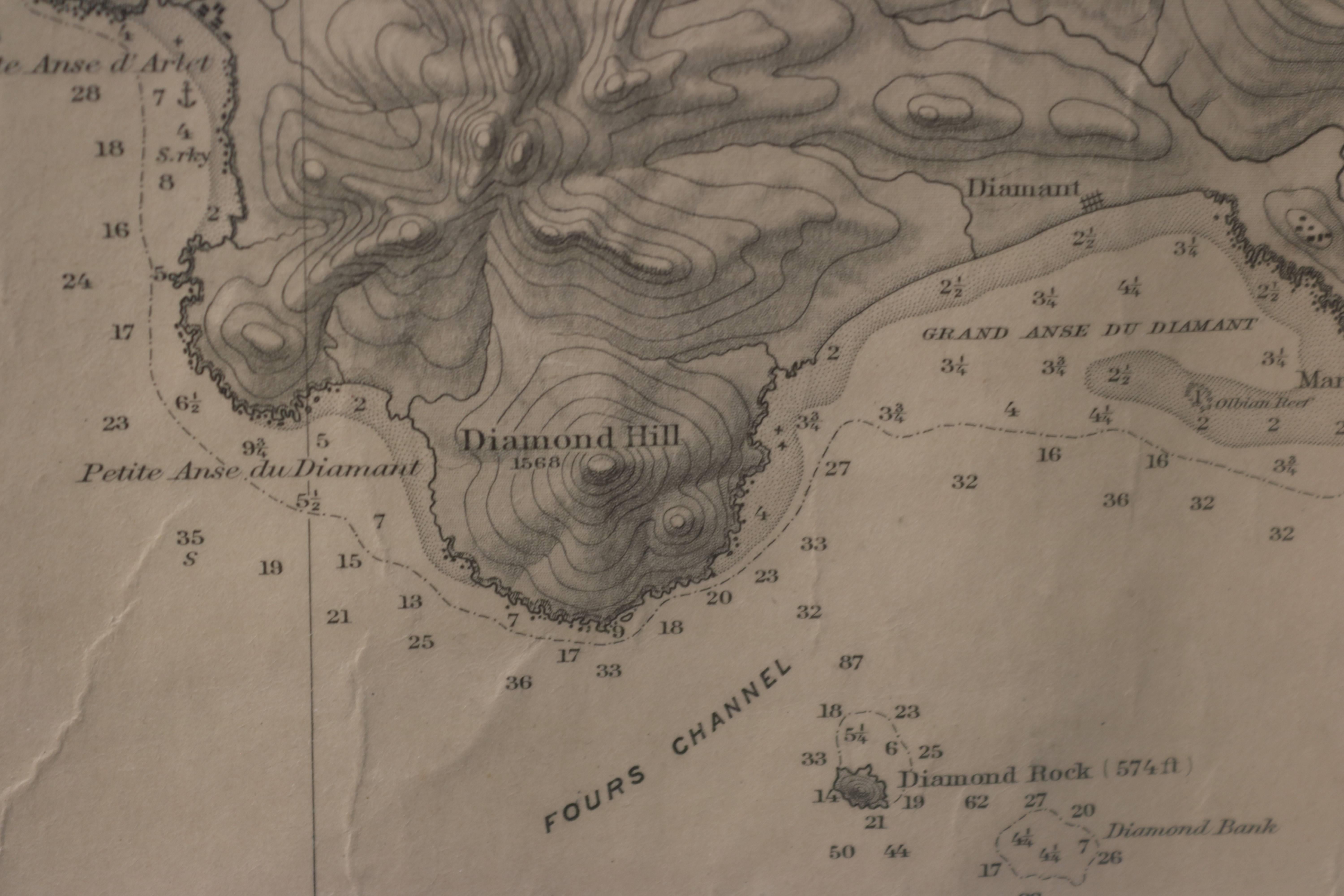 19th Century Nautical Chart of Martinique In Good Condition For Sale In Norwell, MA