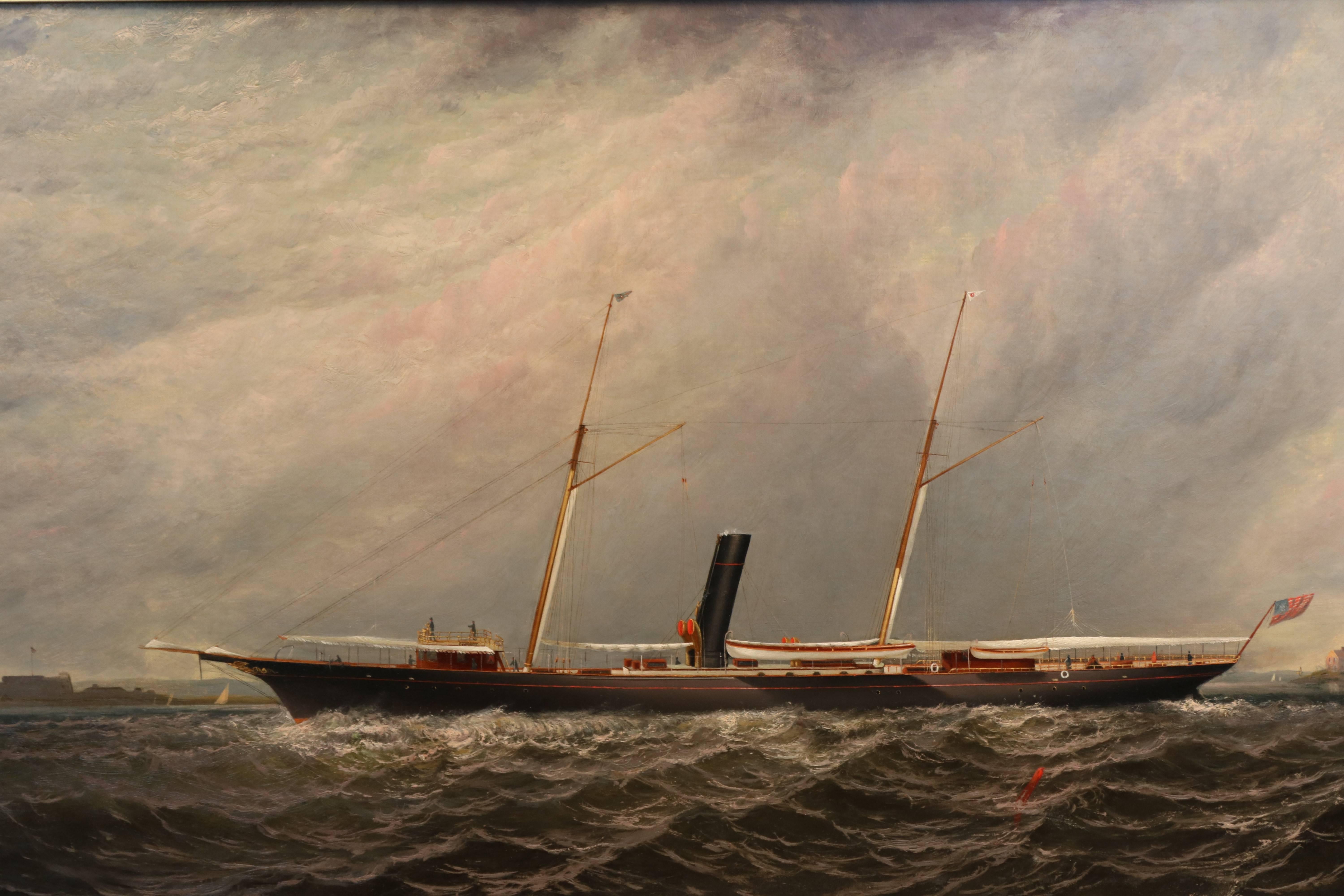 19th Century Oil on Canvas of a Steam Yacht Underway 1