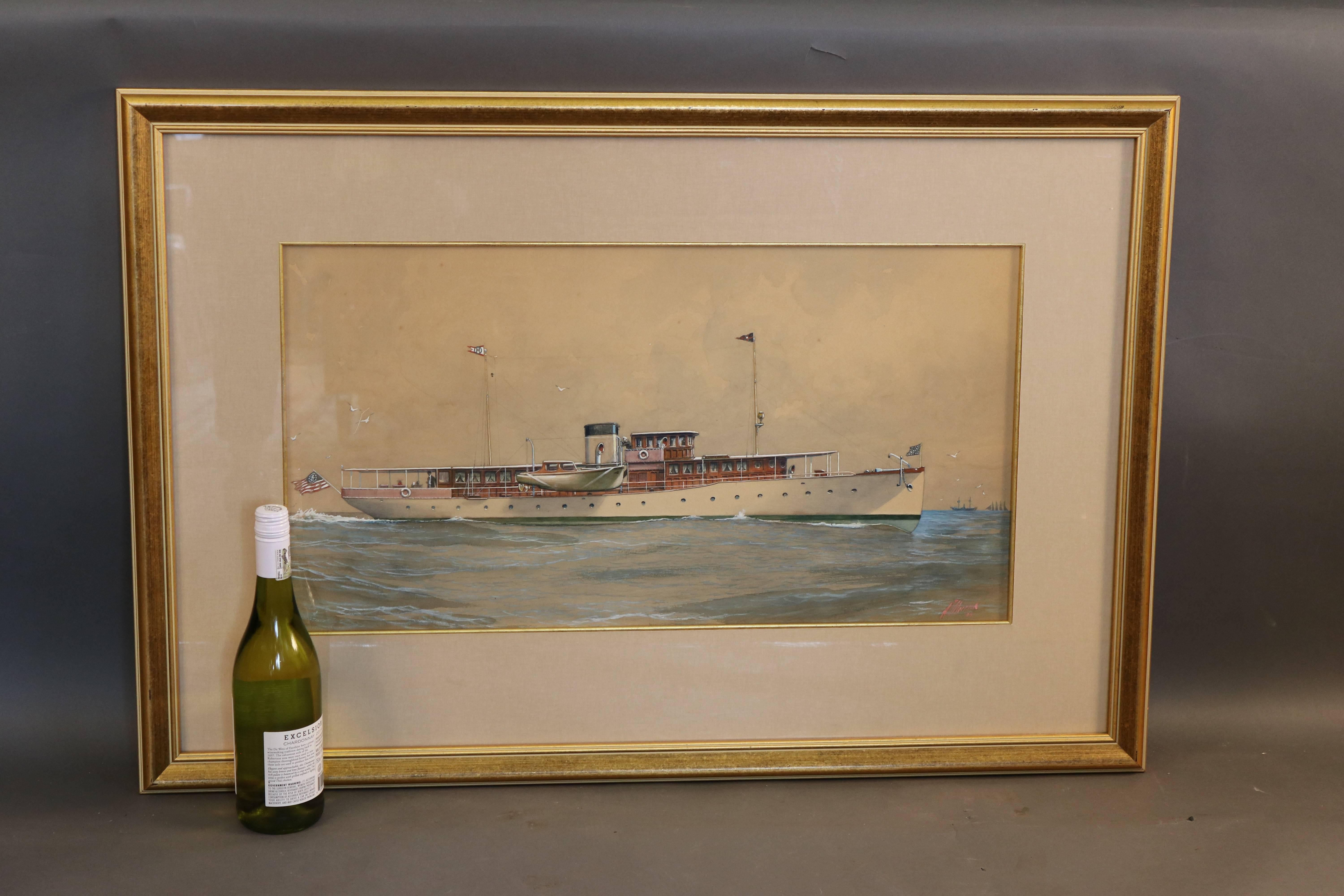Gouache of a Private New York Yacht Club Yacht by A. T. Merrick For Sale 3