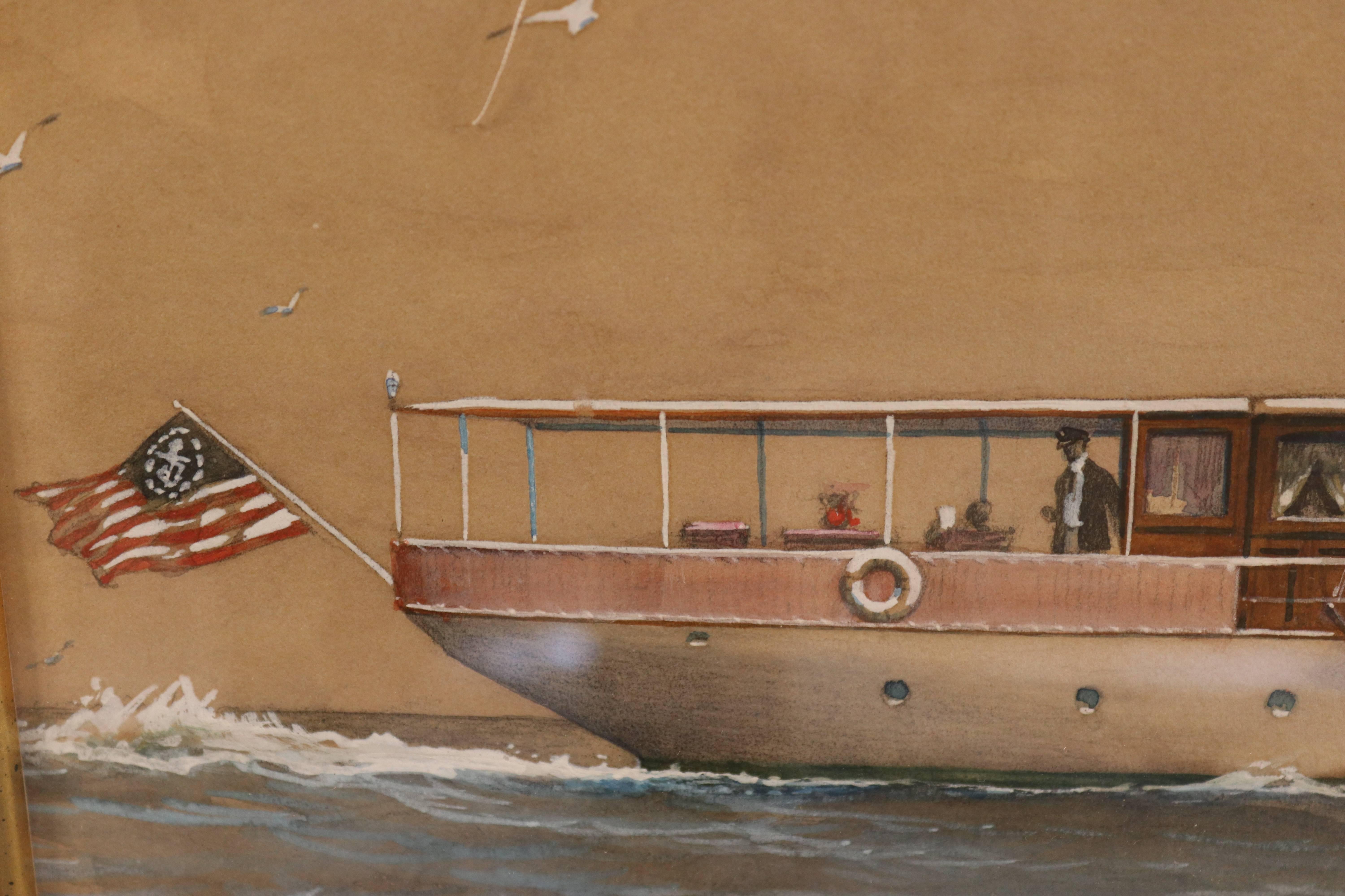 Gouache d'un yacht privé du New York Yacht Club par A. T. Merrick Bon état - En vente à Norwell, MA