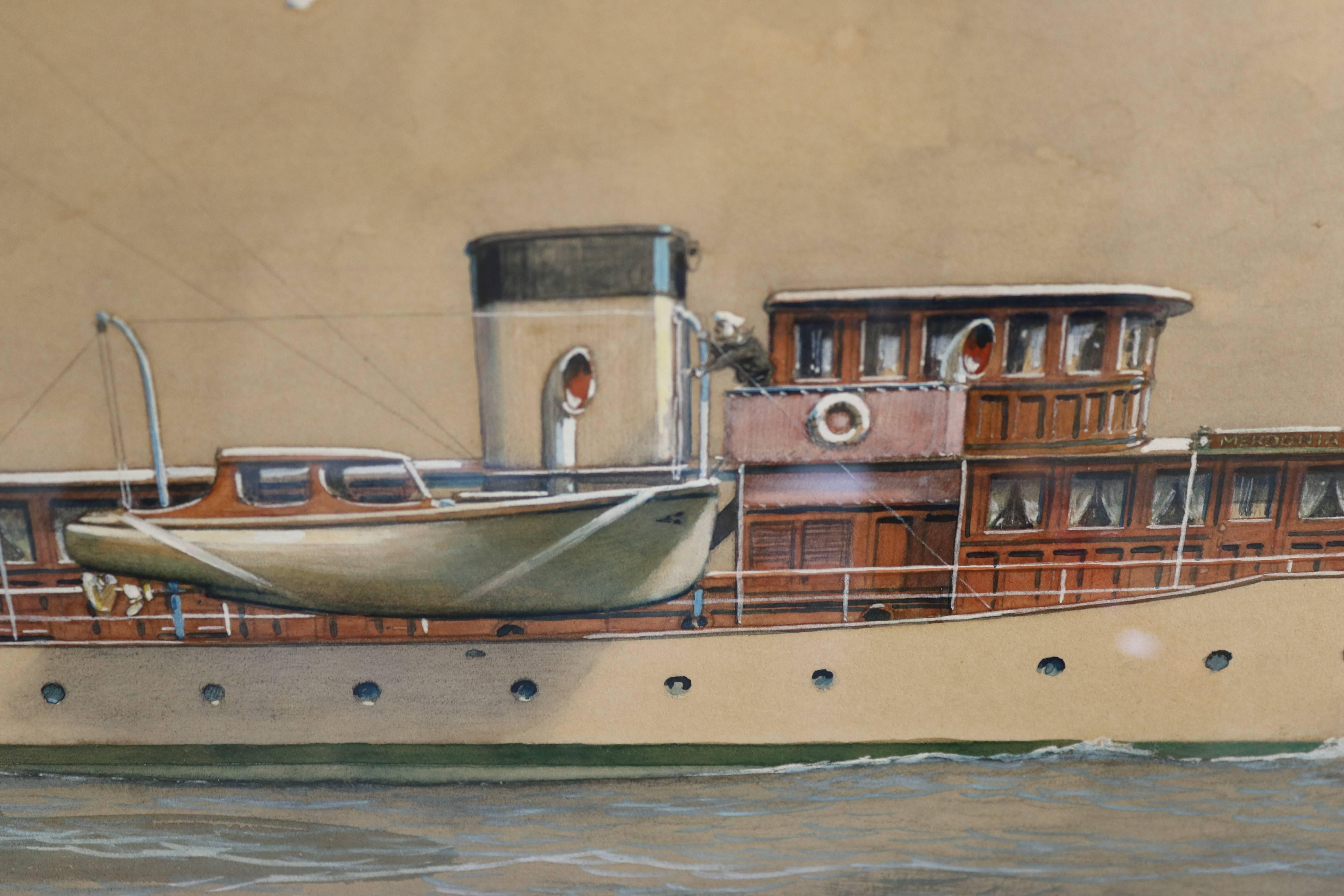 20ième siècle Gouache d'un yacht privé du New York Yacht Club par A. T. Merrick en vente
