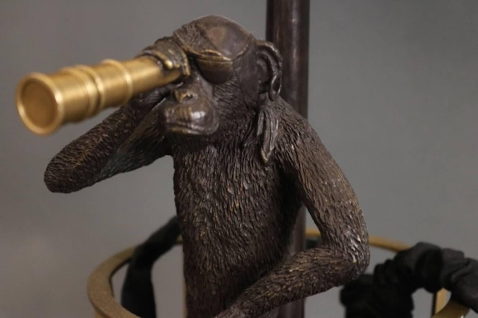 Figural Monkey Bronze Lamp In Good Condition In Norwell, MA