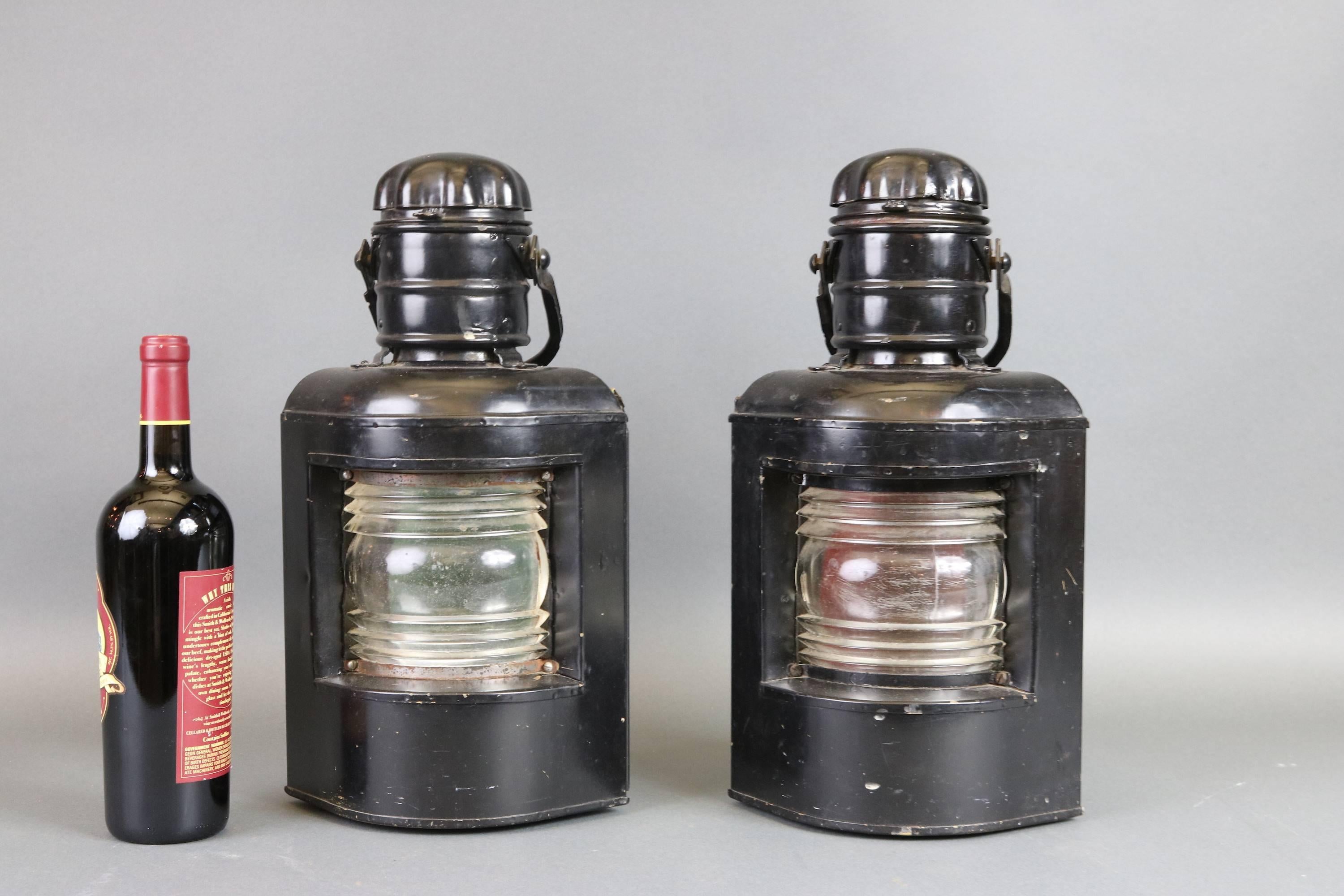 20th Century Pair of Port and Starboard Lanterns, Painted Black Finish