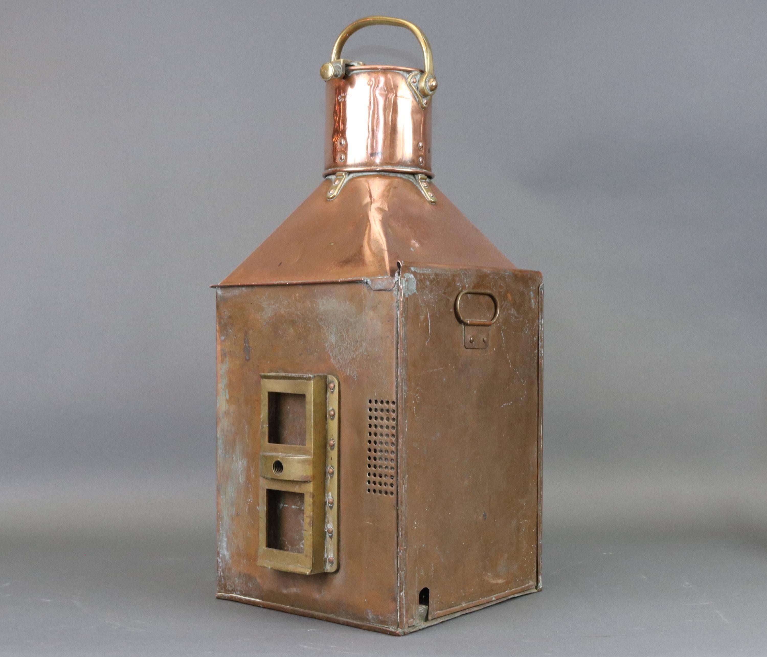 19th Century Early Copper and Brass Starboard Lantern For Sale