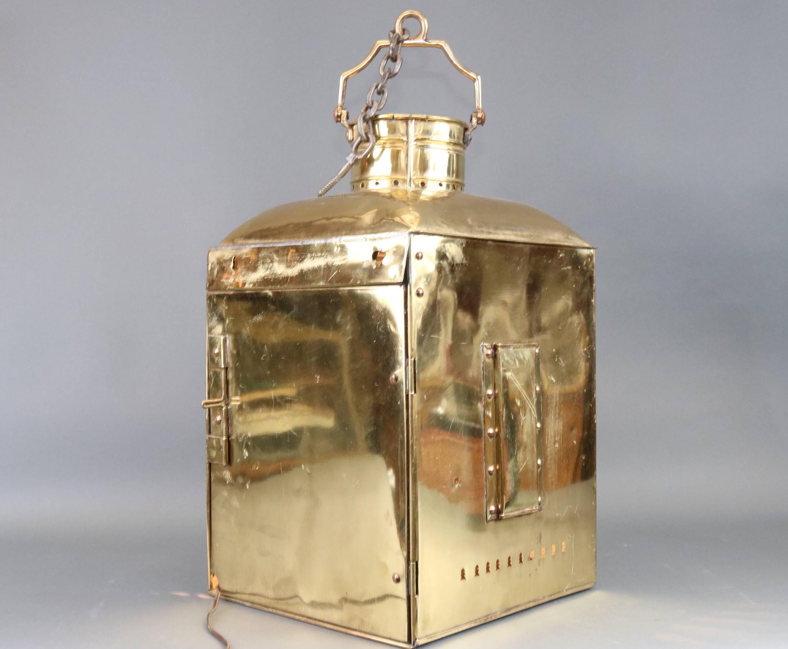 20th Century World's Largest Solid Brass Ship's Port Lantern For Sale