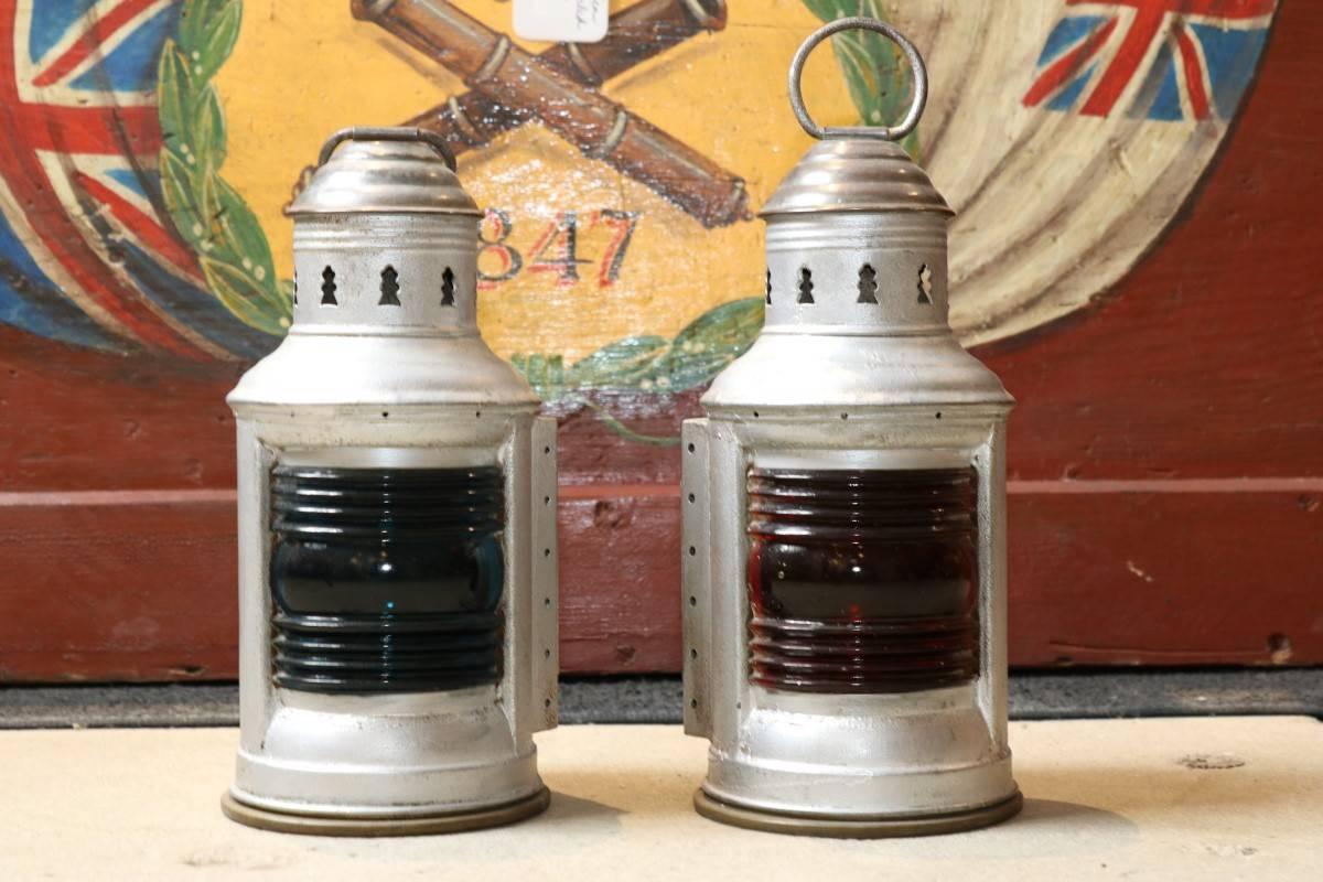 Pair of Aluminium and Brass Port and Starboard Lanterns In Good Condition In Norwell, MA