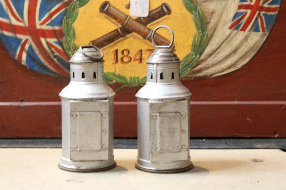 20th Century Pair of Aluminium and Brass Port and Starboard Lanterns