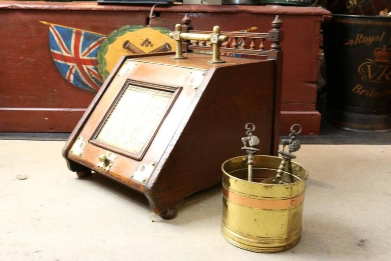 Antique Brass and Wood Coal Hod at 1stDibs