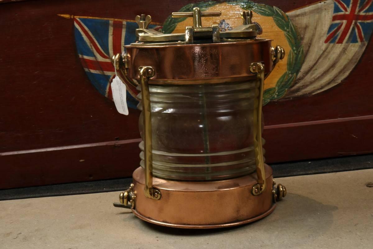 Brass and Copper Anchor Lantern In Good Condition For Sale In Norwell, MA